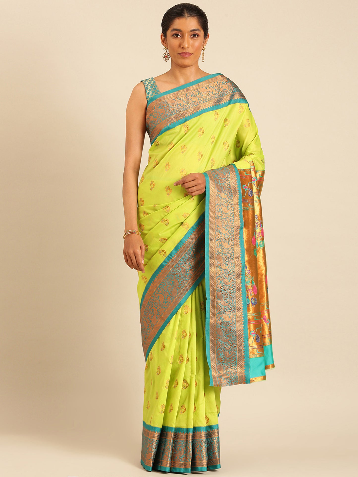 Mhalasa Popati & Rama Soft Silk Peshwai Nath Paithani Saree
