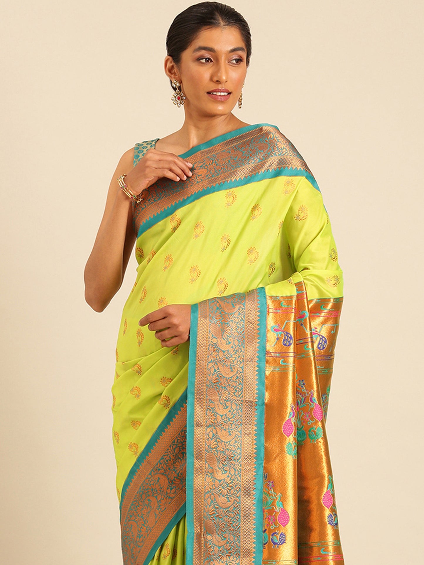 Mhalasa Popati & Rama Soft Silk Peshwai Nath Paithani Saree