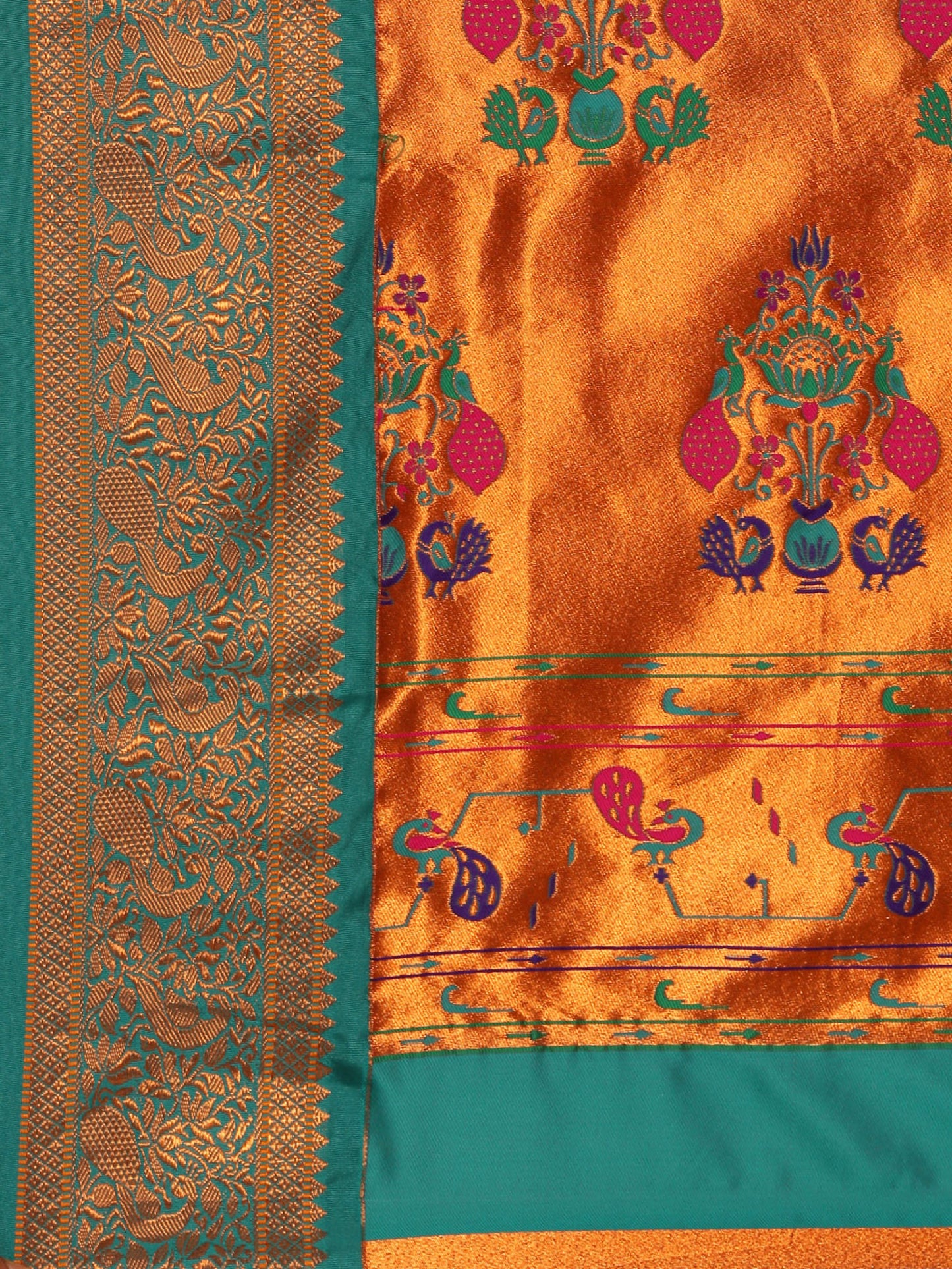 Mhalasa Red & Rama Soft Silk Peshwai Nath Paithani Saree