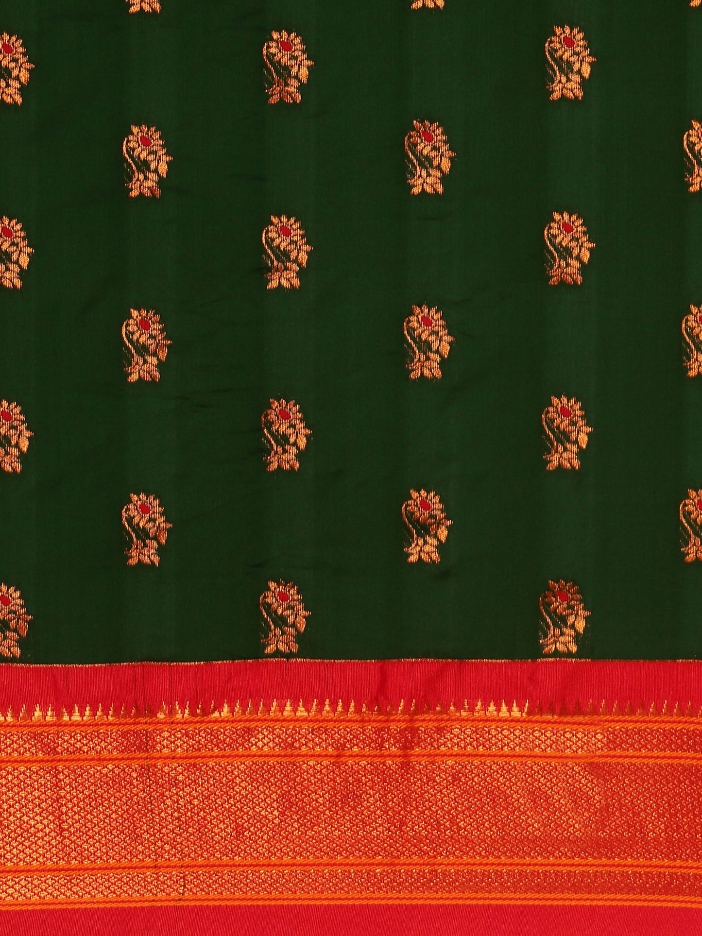 Ahilya Bottle Green & Red Soft Silk Peshwai Nath Paithani Saree