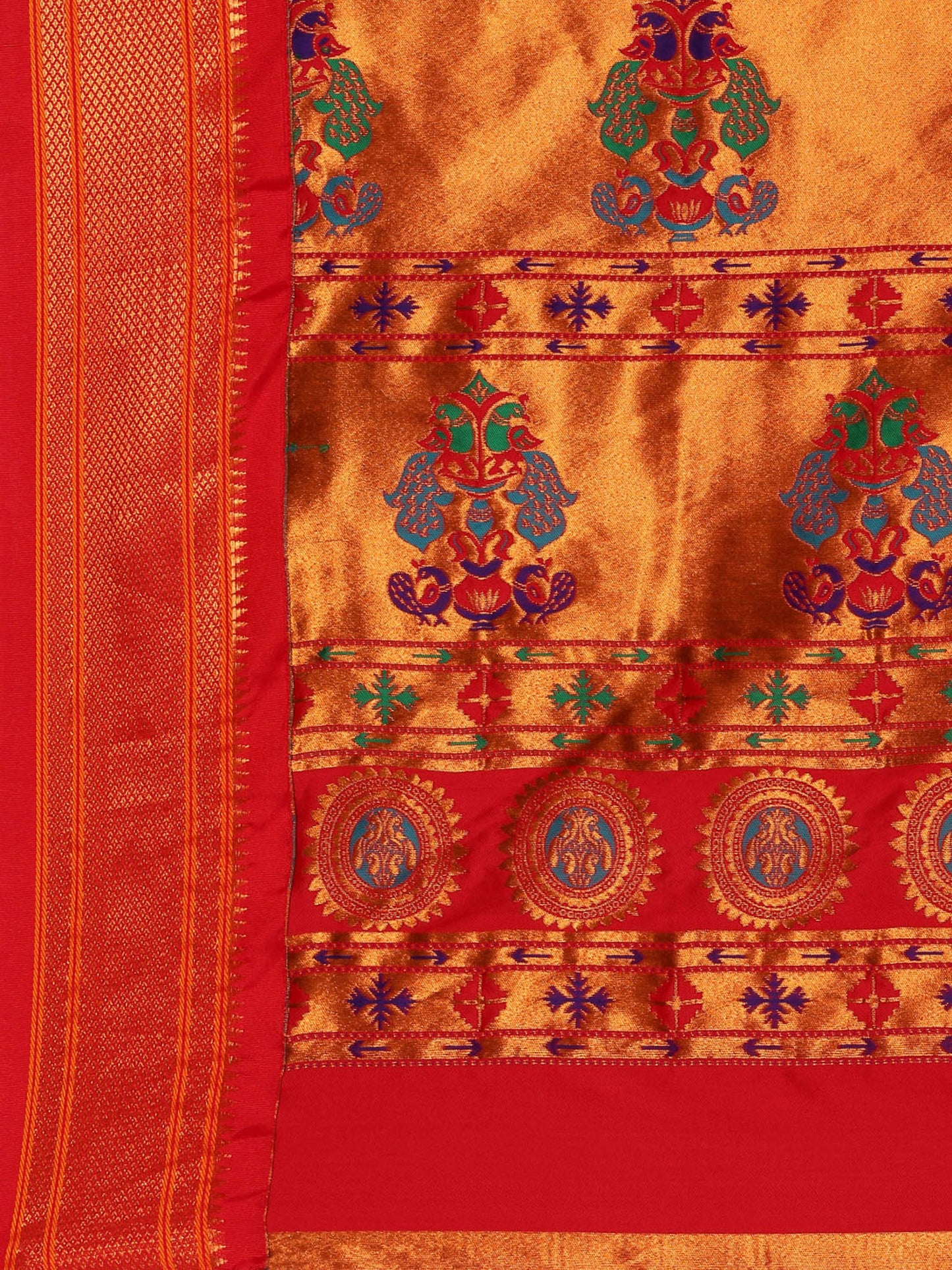 Ahilya Bottle Green & Red Soft Silk Peshwai Nath Paithani Saree