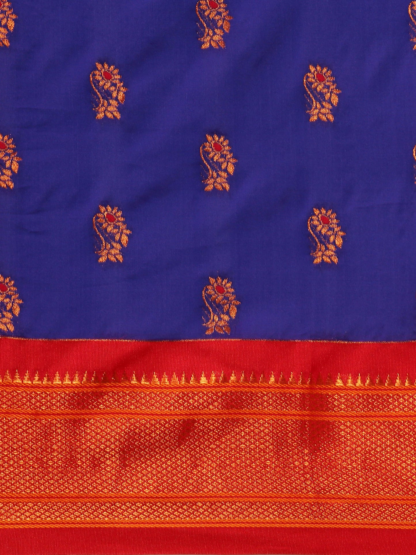 Ahilya Royal Blue & Red Soft Silk Peshwai Nath Paithani Saree