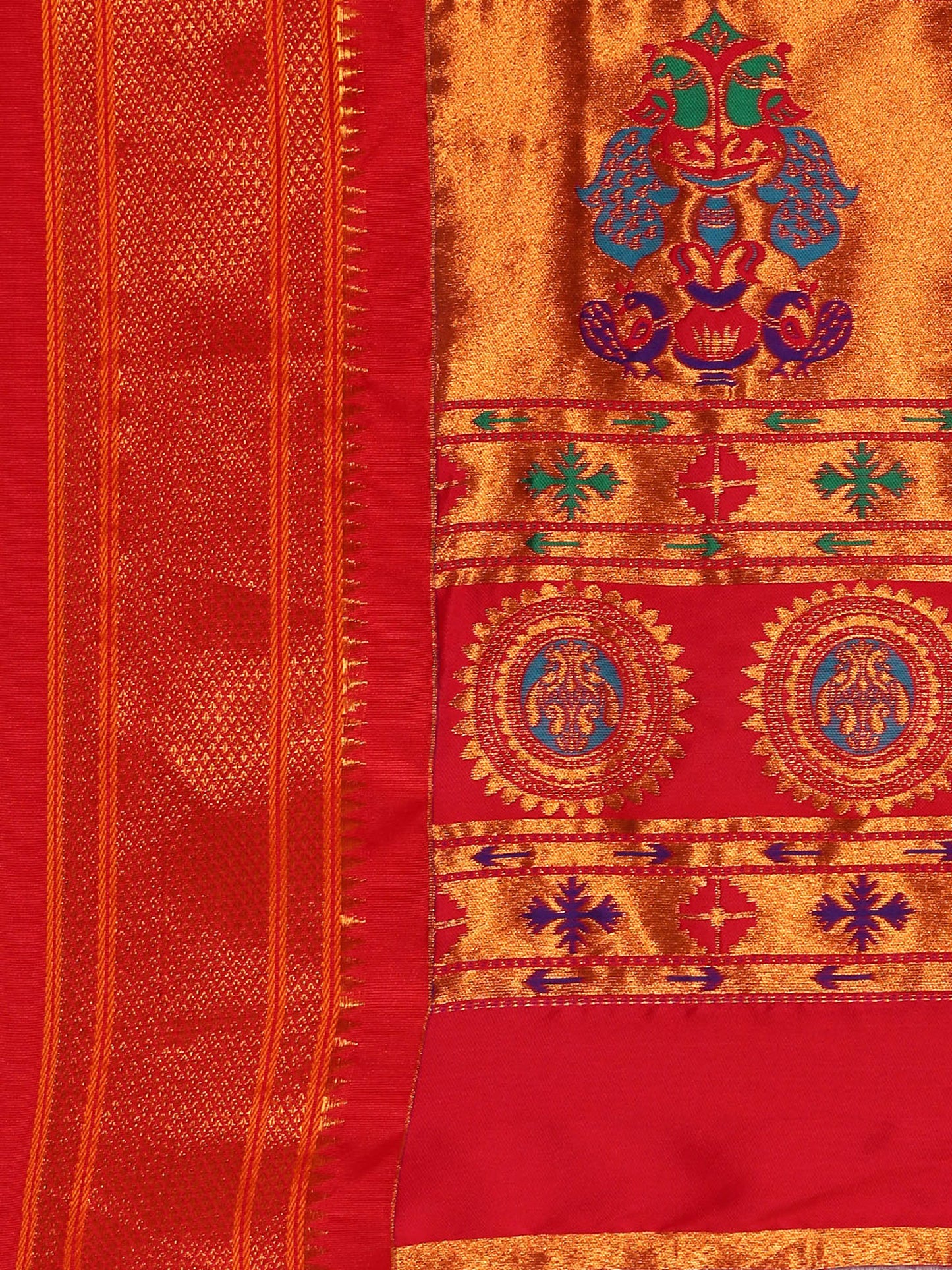 Ahilya Royal Blue & Red Soft Silk Peshwai Nath Paithani Saree