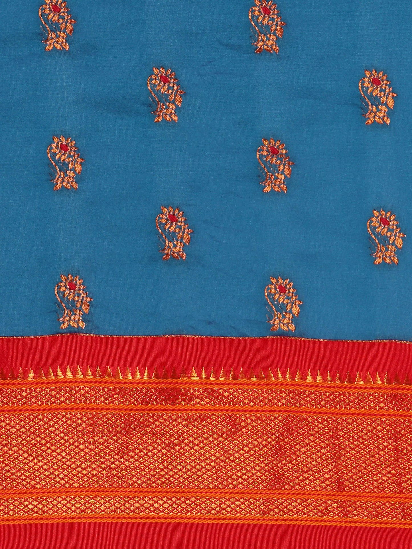 Ahilya Firozi & Red Soft Silk Peshwai Nath Paithani Saree