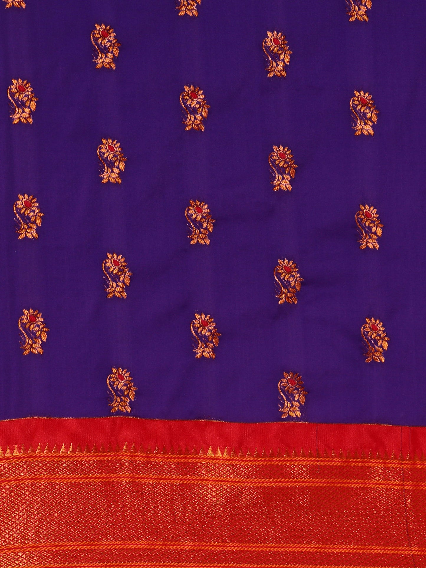 Ahilya Indigo Blue & Red Soft Silk Peshwai Nath Paithani Saree