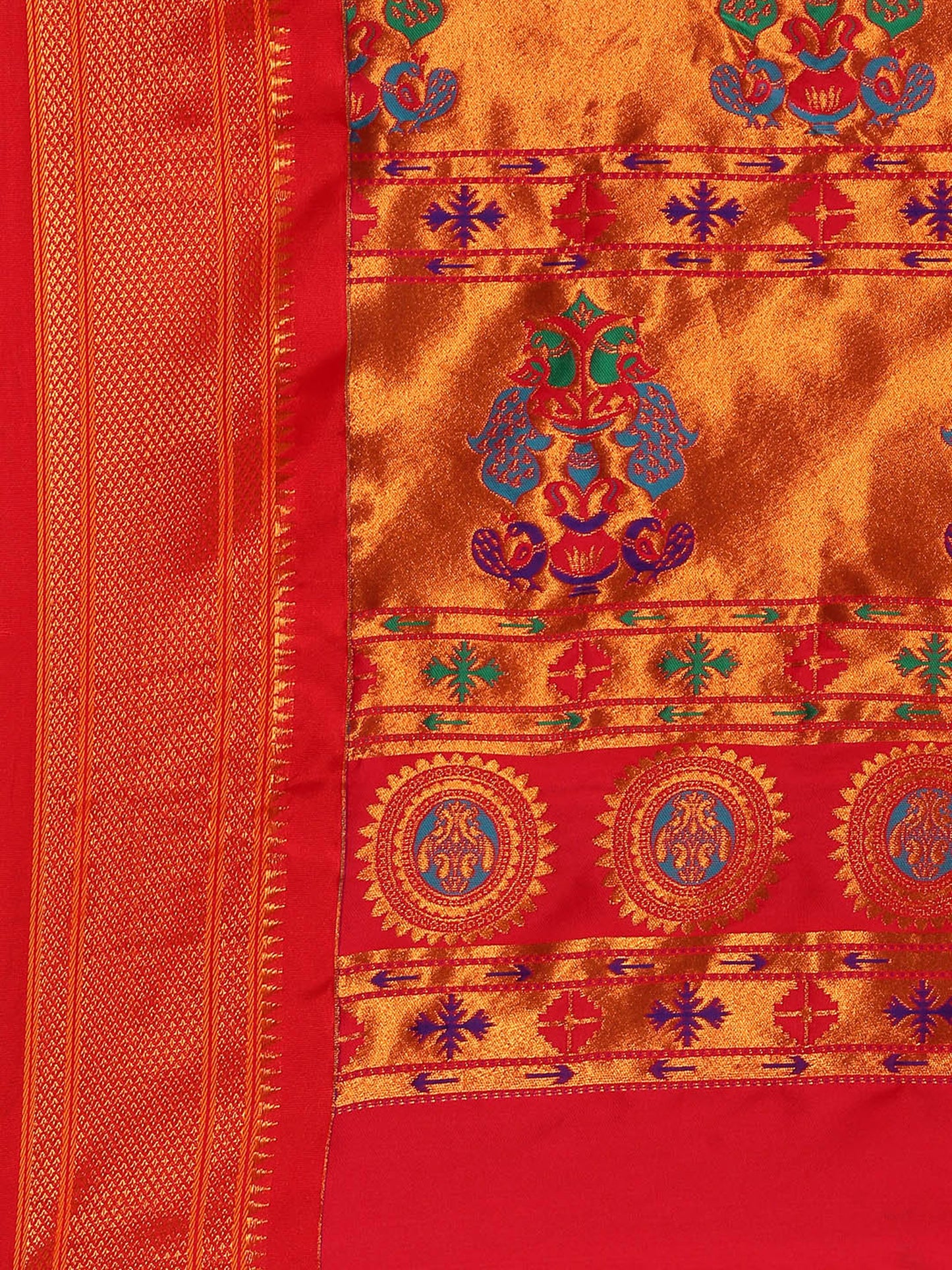 Ahilya Indigo Blue & Red Soft Silk Peshwai Nath Paithani Saree