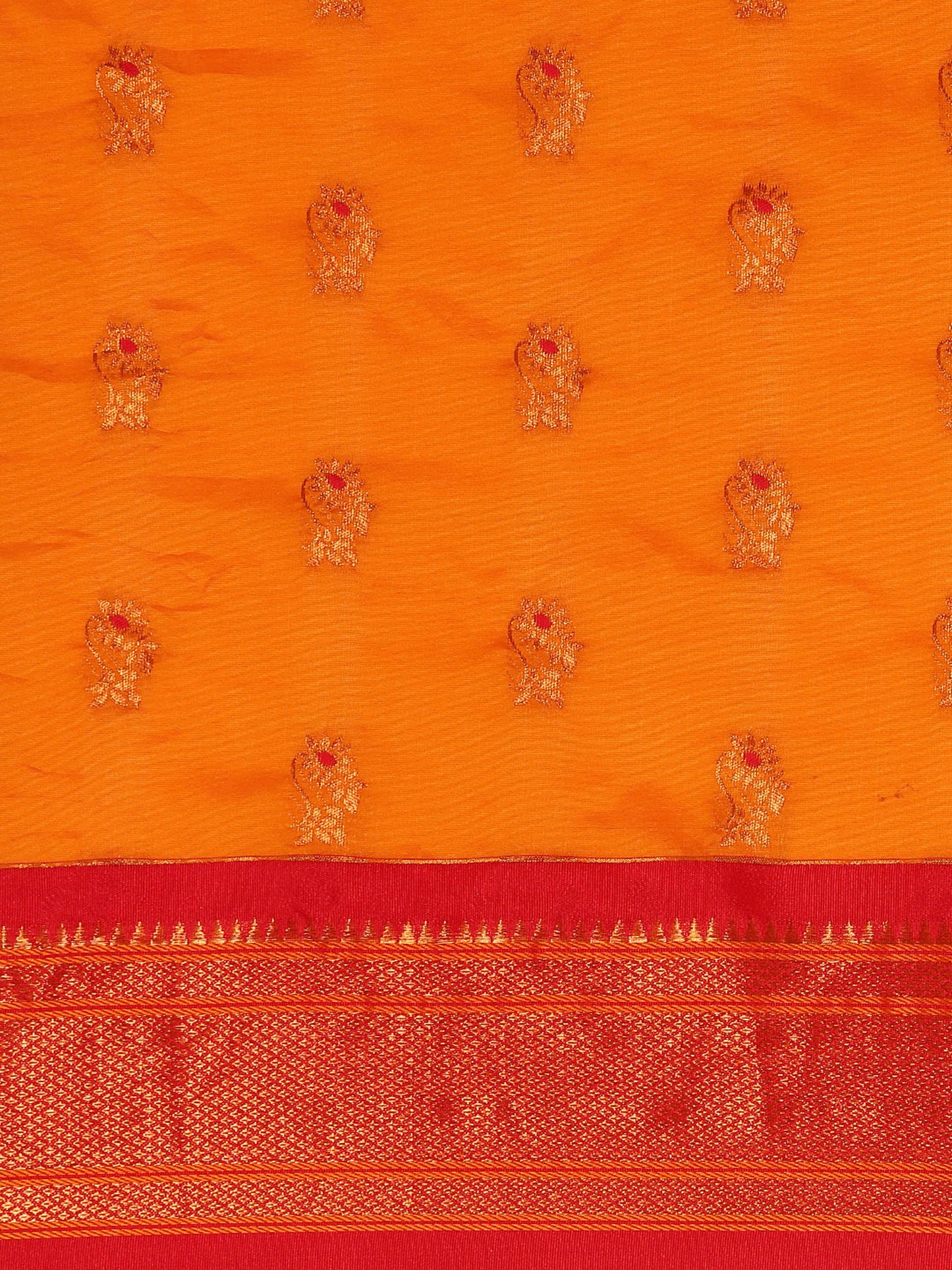 Ahilya Orange & Red Soft Silk Peshwai Nath Paithani Saree