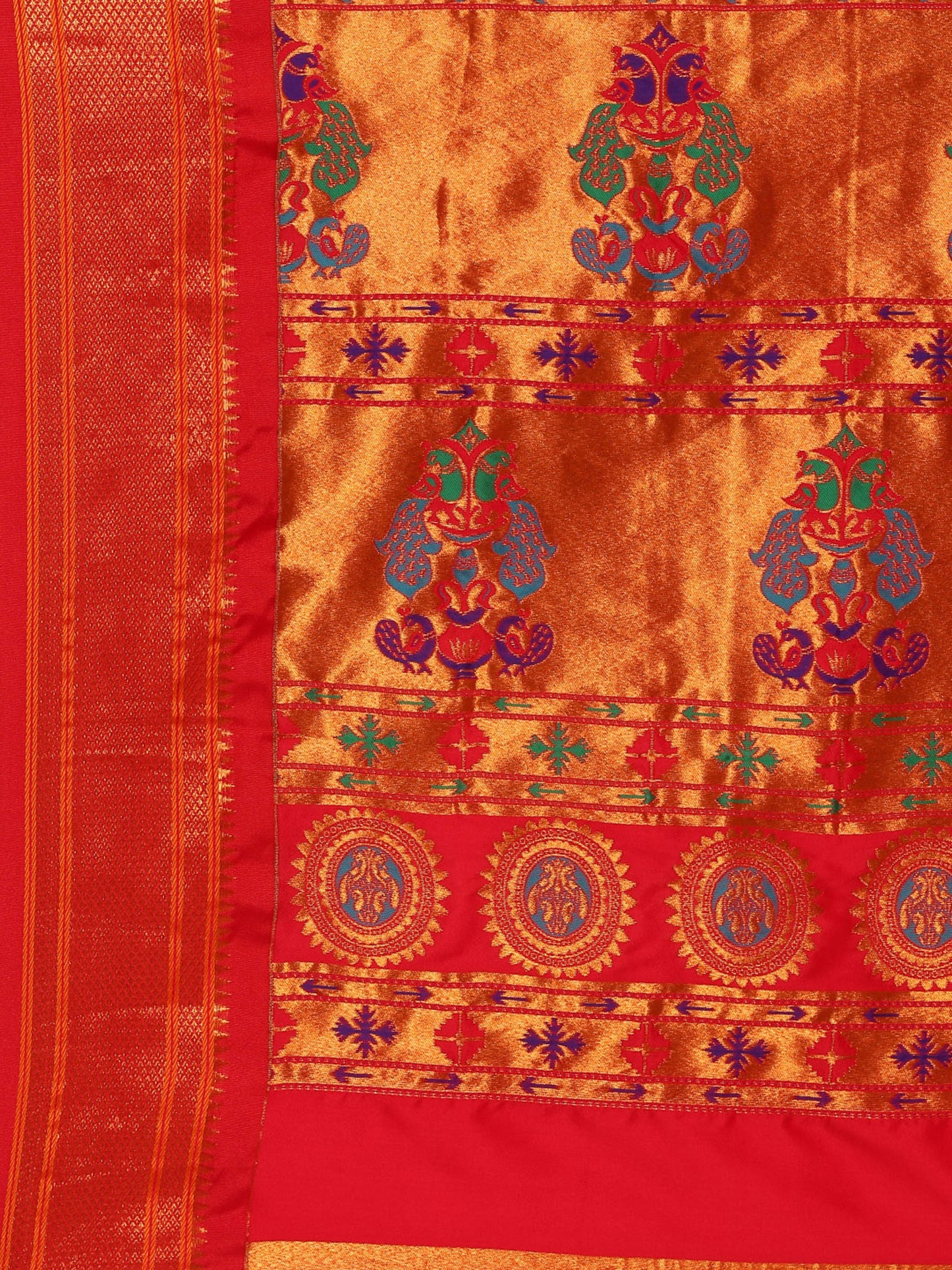 Ahilya Orange & Red Soft Silk Peshwai Nath Paithani Saree