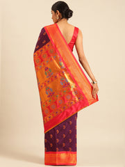 Ahilya Maroon & Red Soft Silk Peshwai Nath Paithani Saree