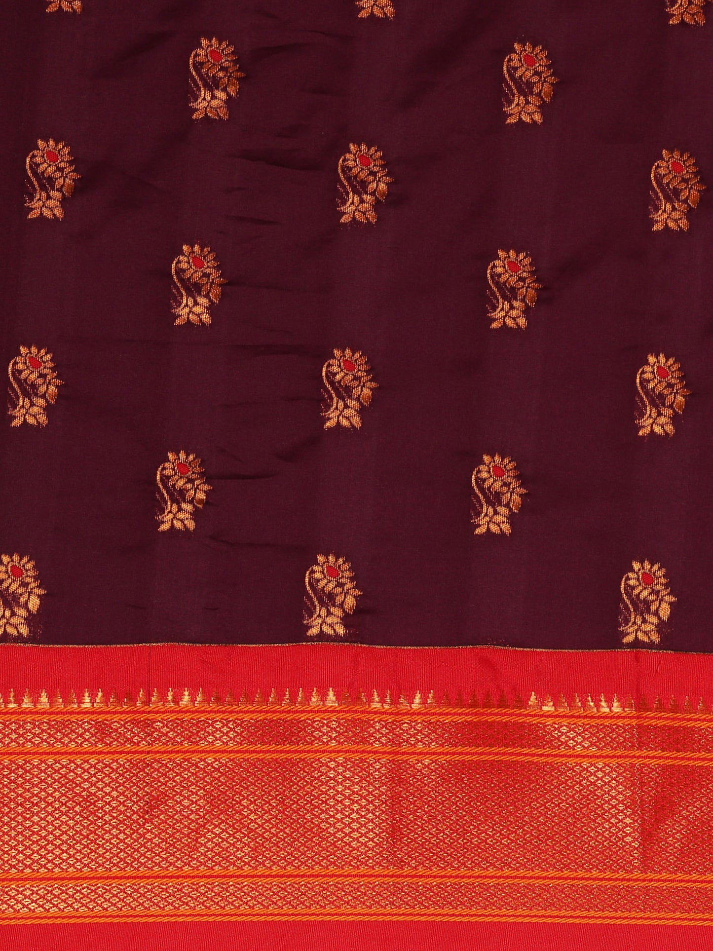 Ahilya Maroon & Red Soft Silk Peshwai Nath Paithani Saree