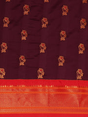 Ahilya Maroon & Red Soft Silk Peshwai Nath Paithani Saree