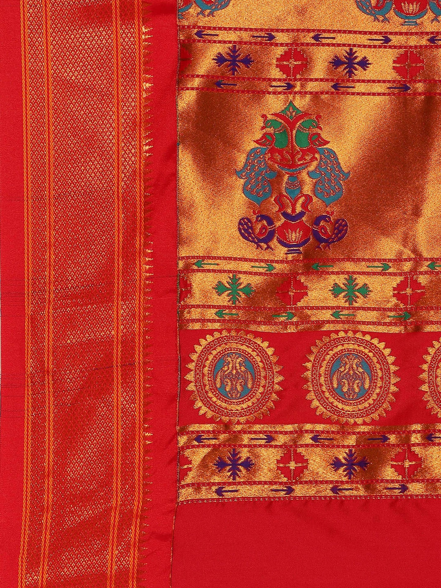 Ahilya Maroon & Red Soft Silk Peshwai Nath Paithani Saree