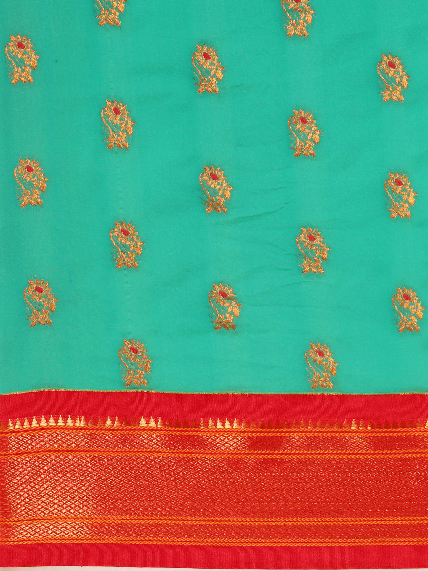 Ahilya Sea Green & Red Soft Silk Peshwai Nath Paithani Saree