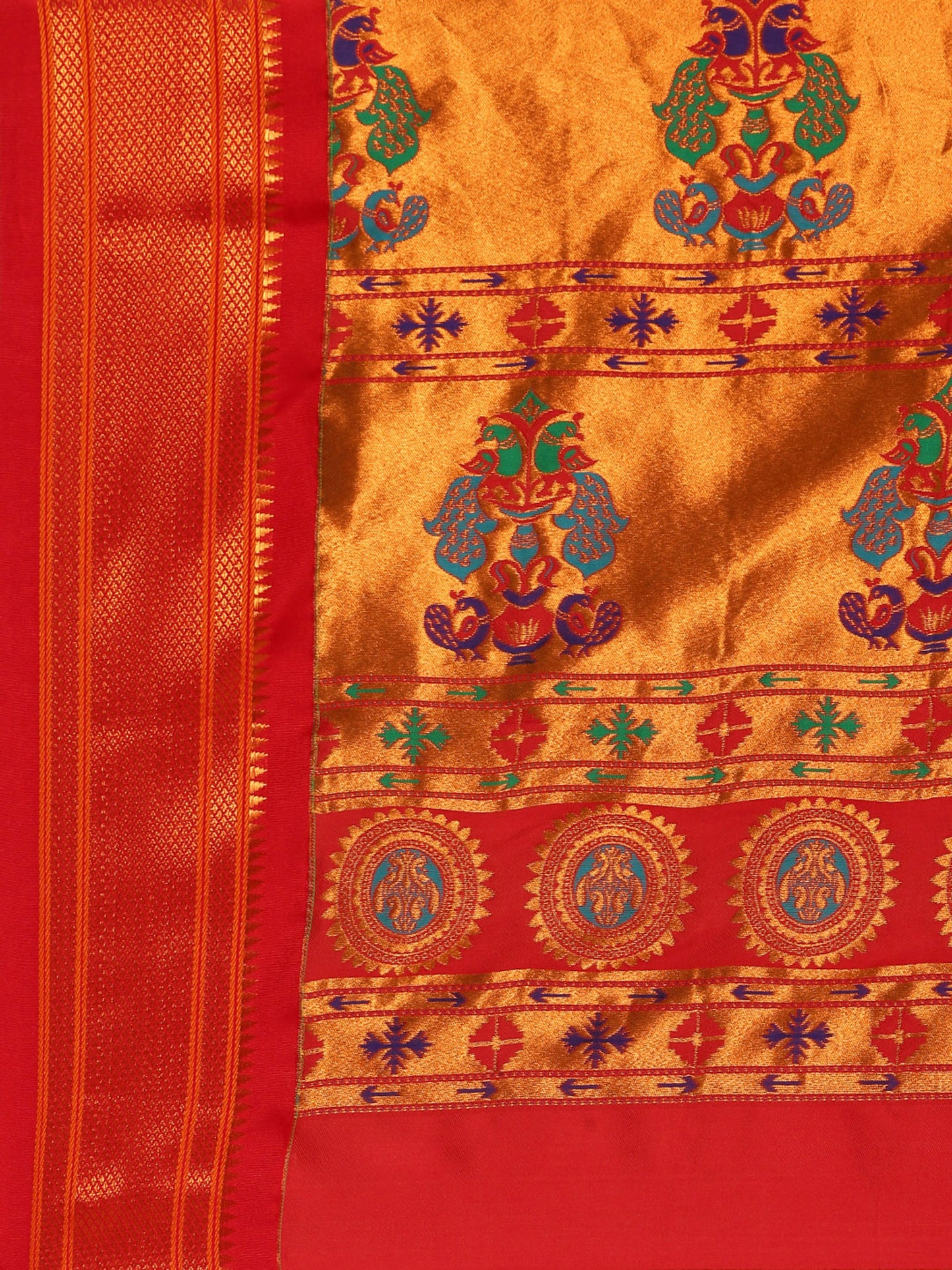 Ahilya Sea Green & Red Soft Silk Peshwai Nath Paithani Saree