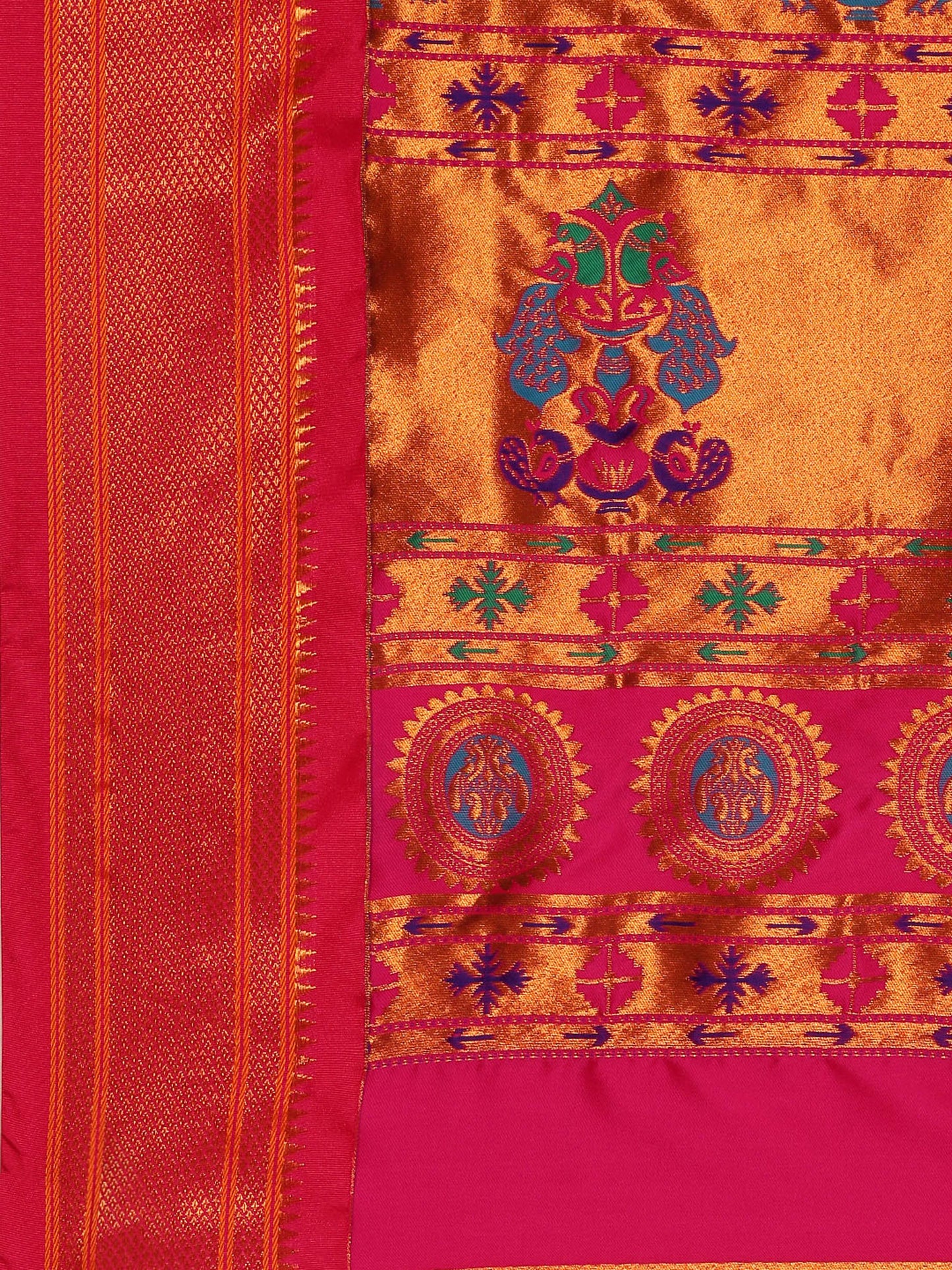 Ahilya Indigo Blue & Pink Soft Silk Peshwai Nath Paithani Saree