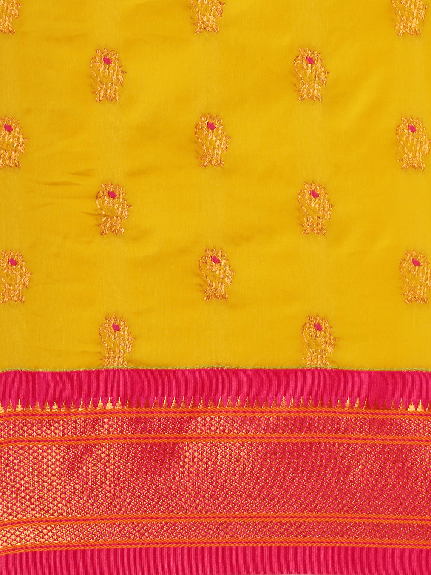 Ahilya Mustard & Pink Soft Silk Peshwai Nath Paithani Saree