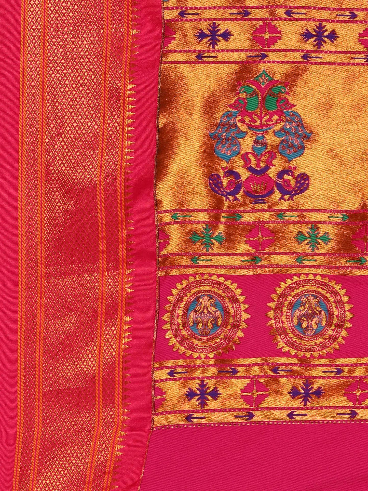 Ahilya Maroon & Pink Soft Silk Peshwai Nath Paithani Saree