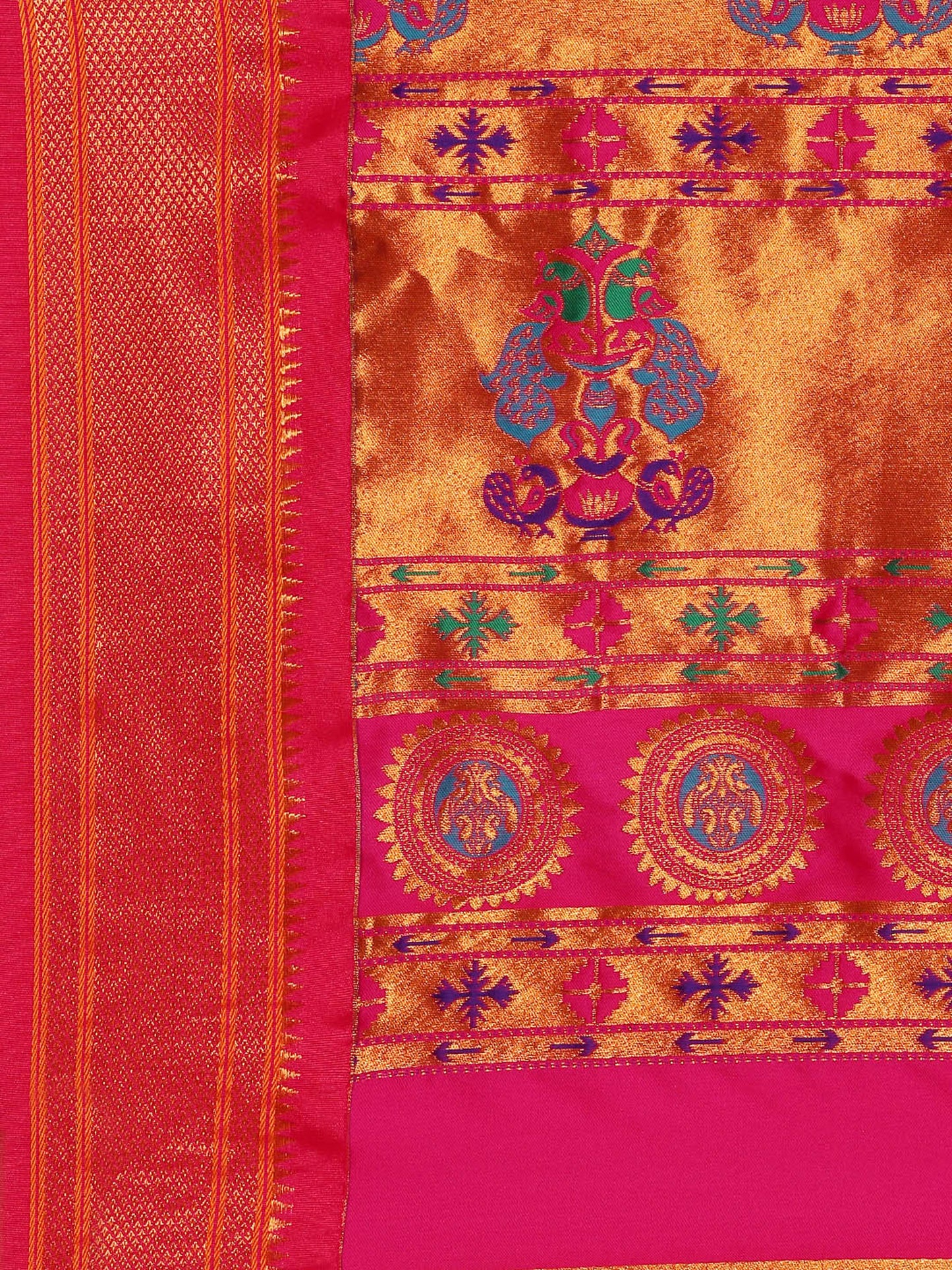Ahilya Rama & Pink Soft Silk Peshwai Nath Paithani Saree