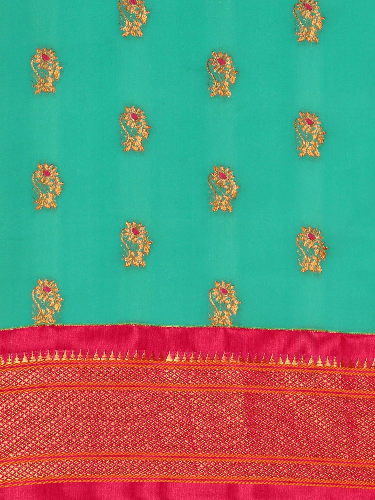 Ahilya Sea Green & Pink Soft Silk Peshwai Nath Paithani Saree