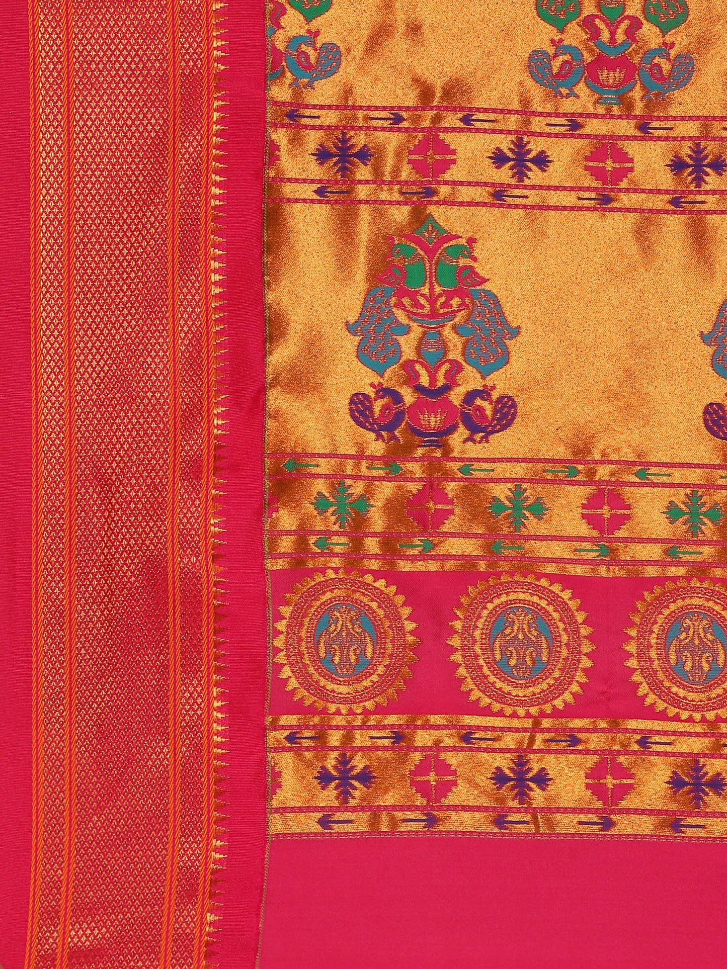 Ahilya Sea Green & Pink Soft Silk Peshwai Nath Paithani Saree