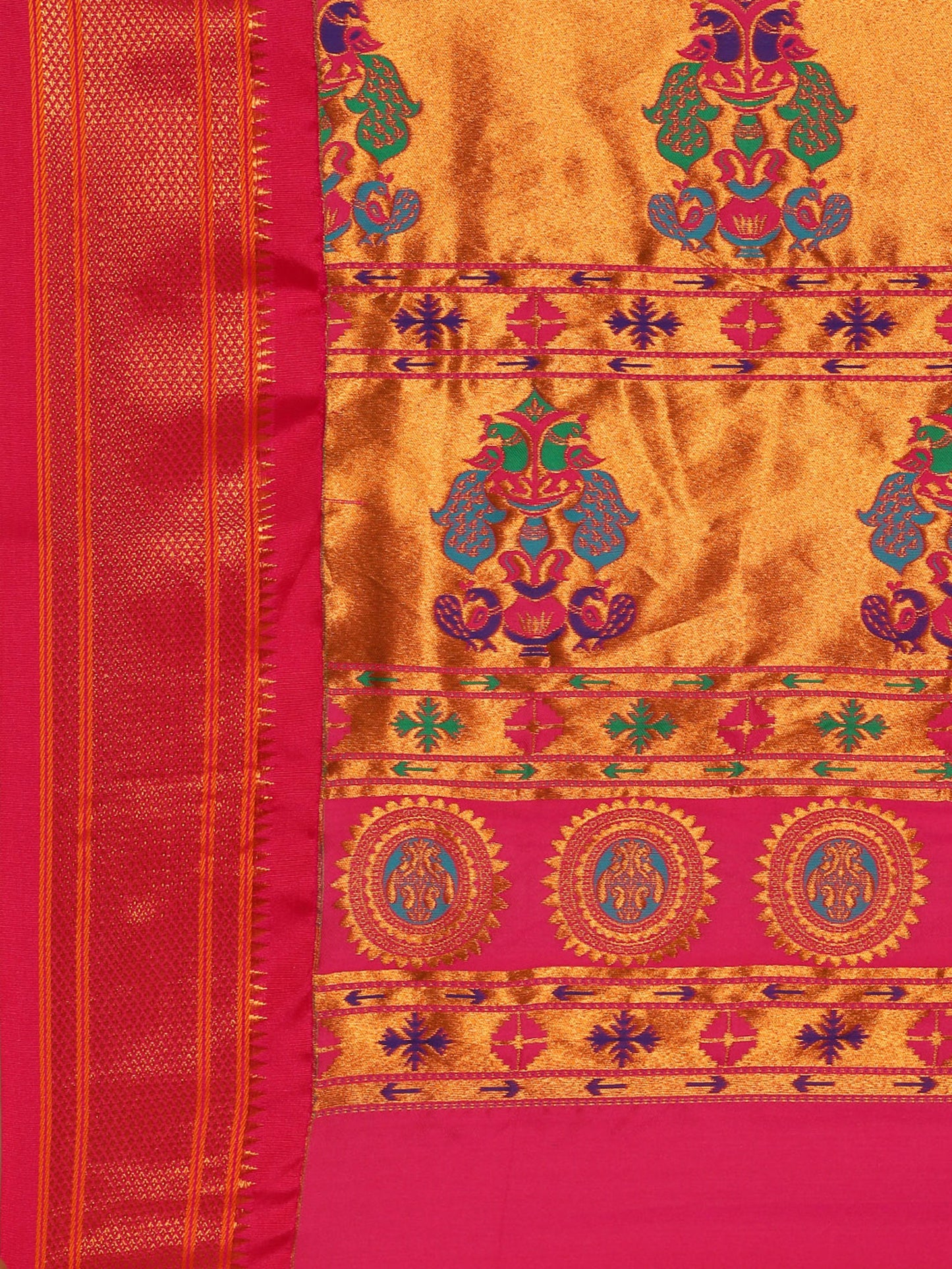 Ahilya Chintamani & Pink Soft Silk Peshwai Nath Paithani Saree
