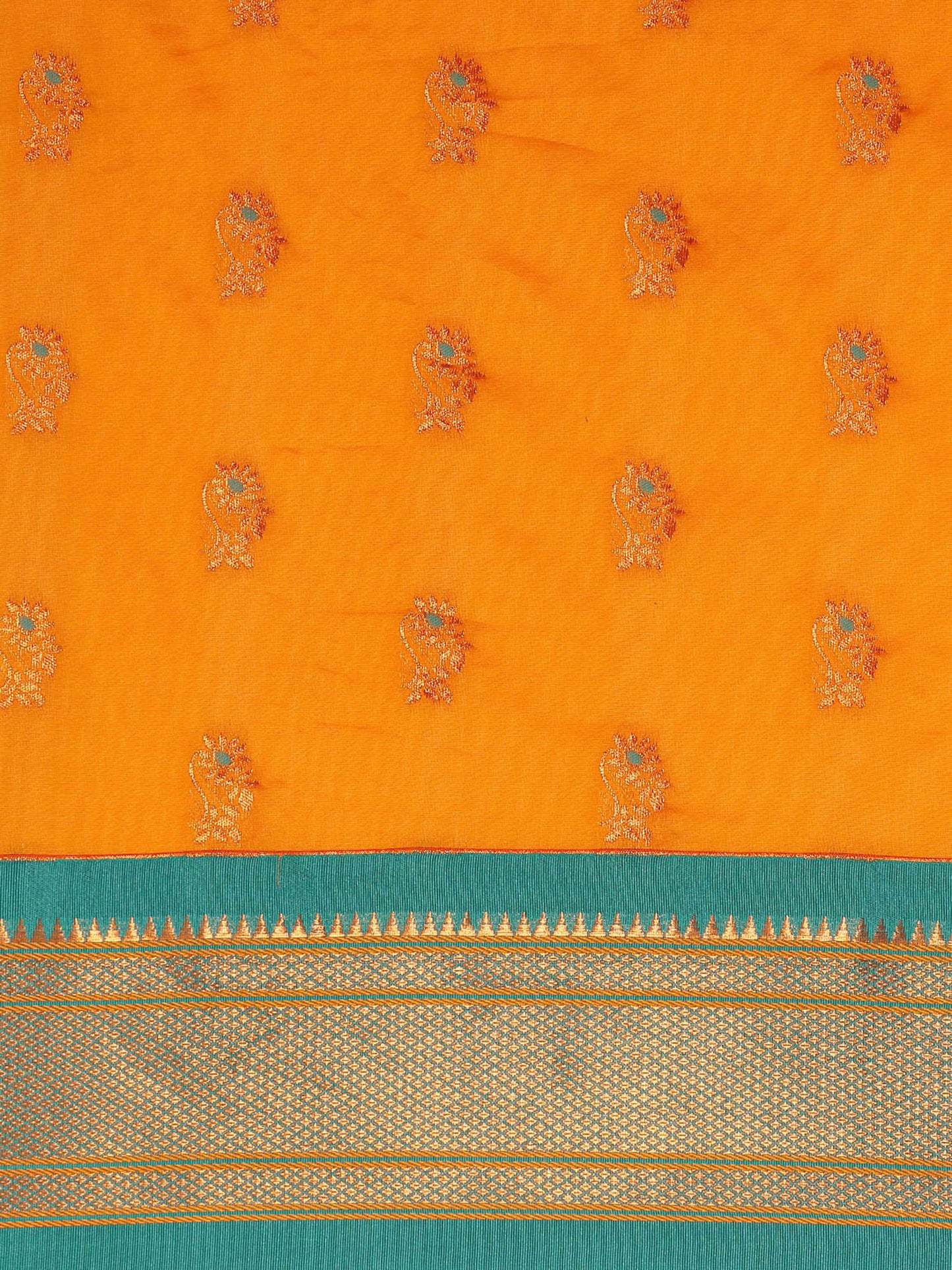 Ahilya Orange & Rama Soft Silk Peshwai Nath Paithani Saree