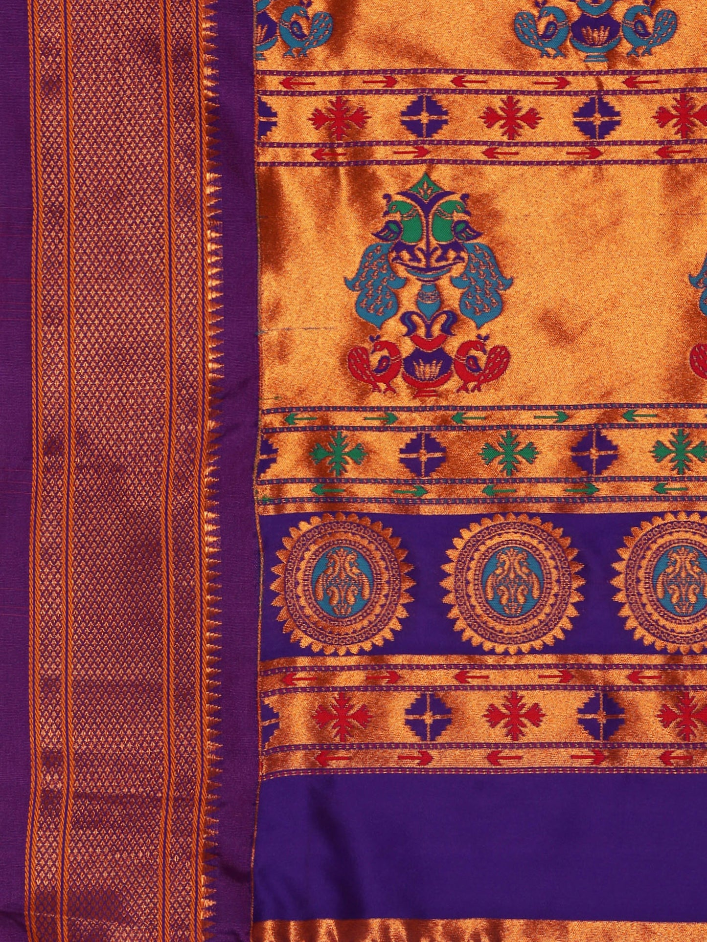 Ahilya Firozi & Violet Soft Silk Peshwai Nath Paithani Saree
