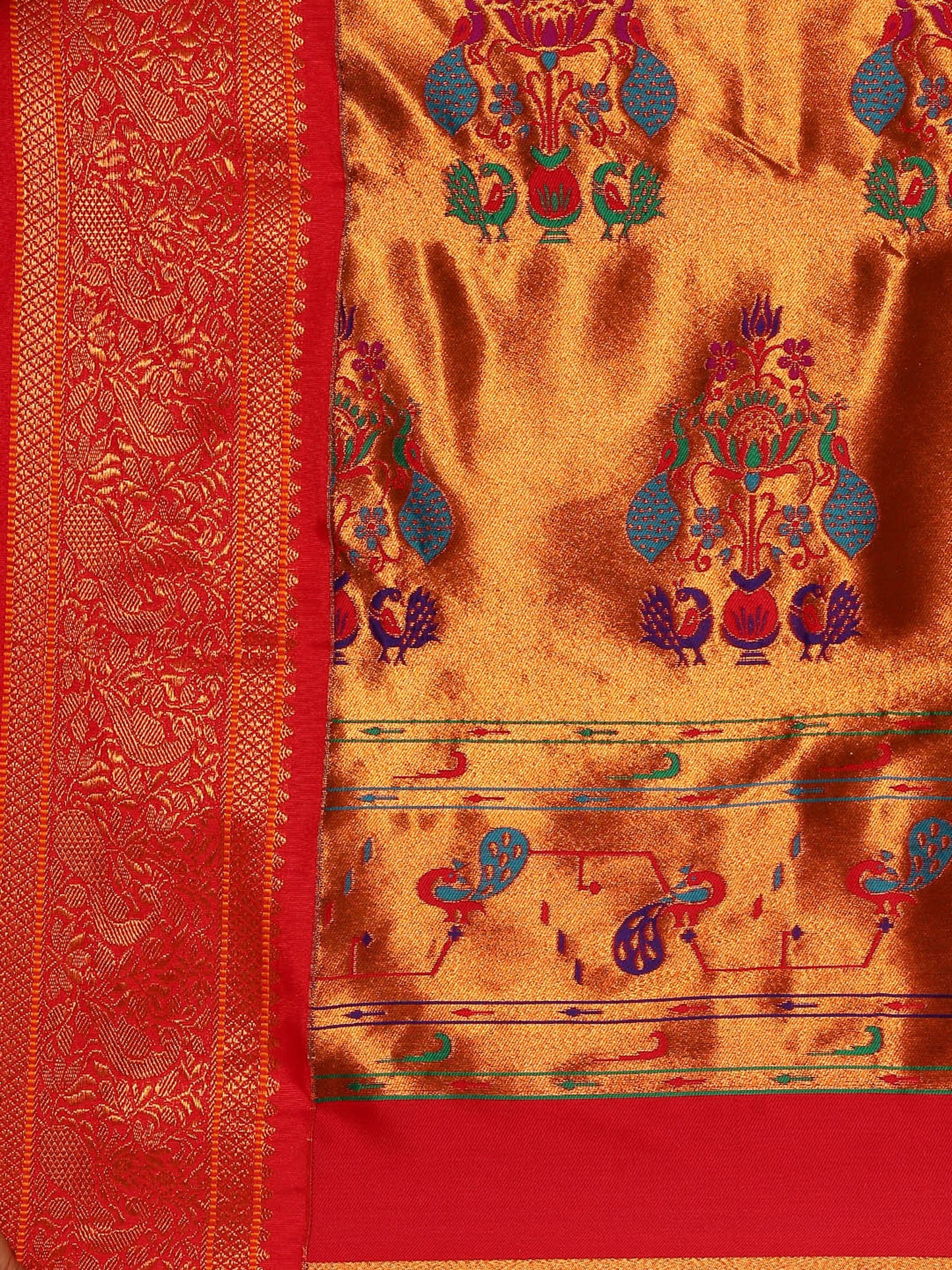 Sonkali Bottle Green & Red Soft Silk Peshwai Nath Paithani Saree