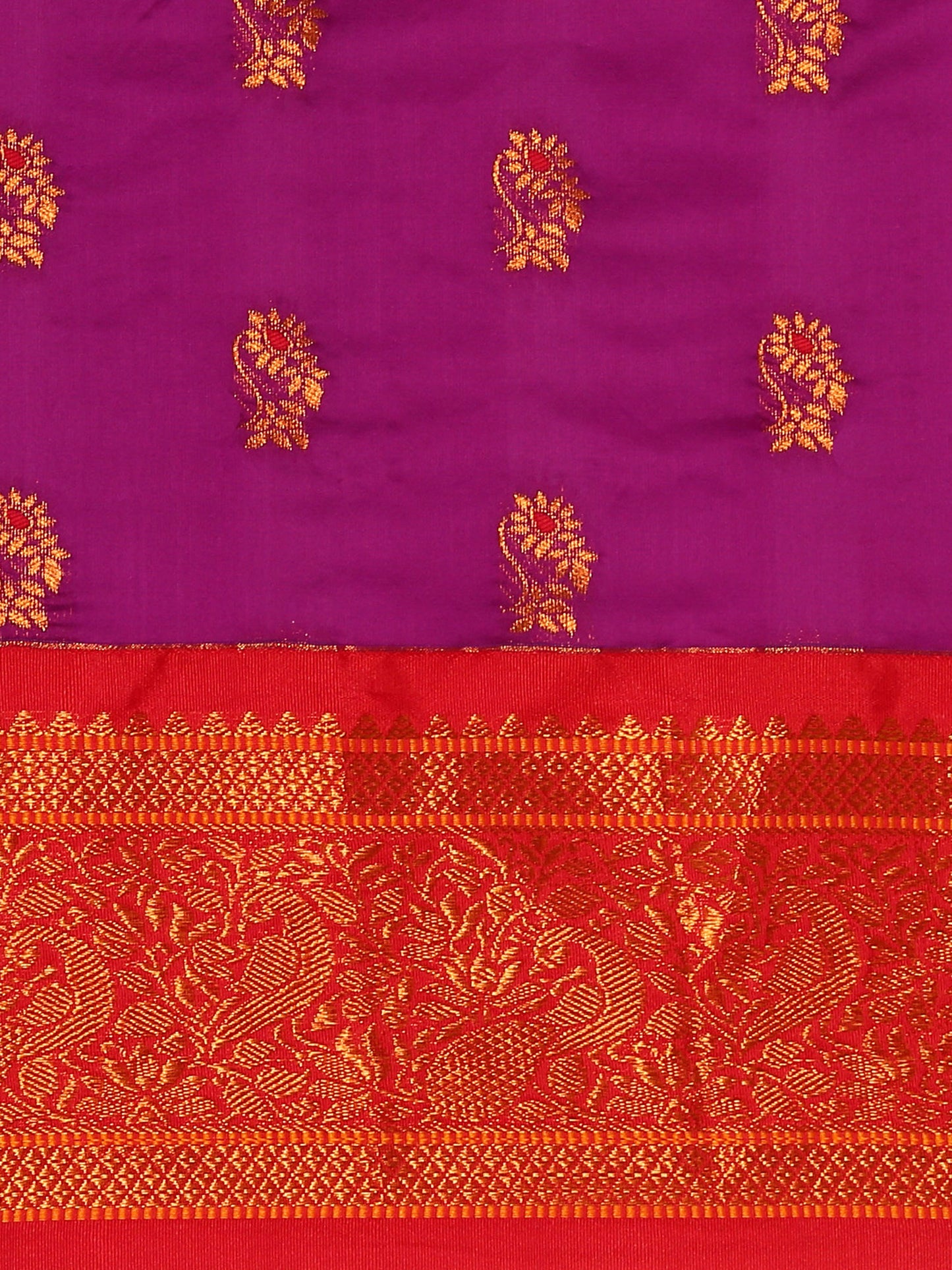 Sonkali Purple & Red Soft Silk Peshwai Nath Paithani Saree