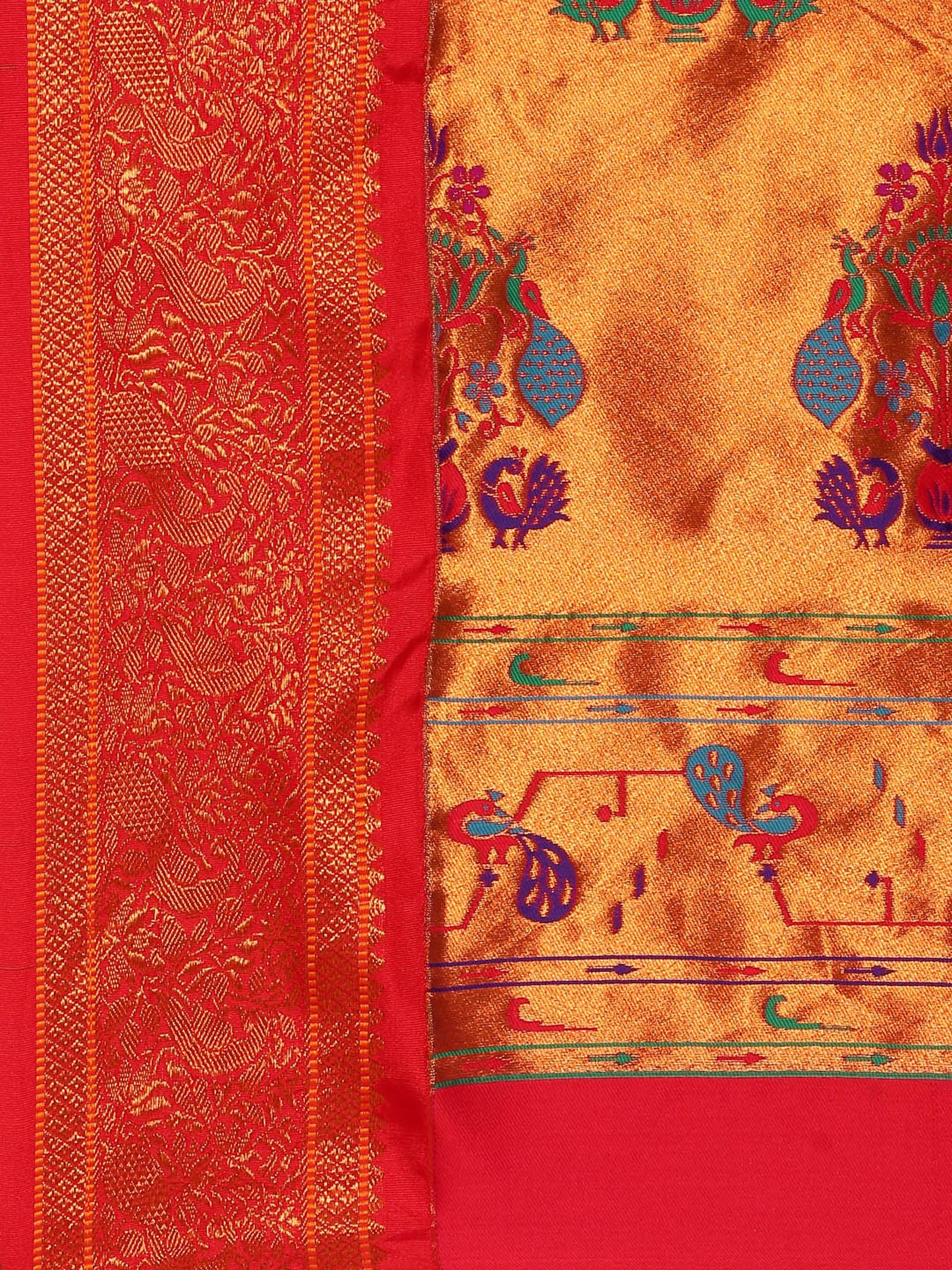Sonkali Purple & Red Soft Silk Peshwai Nath Paithani Saree