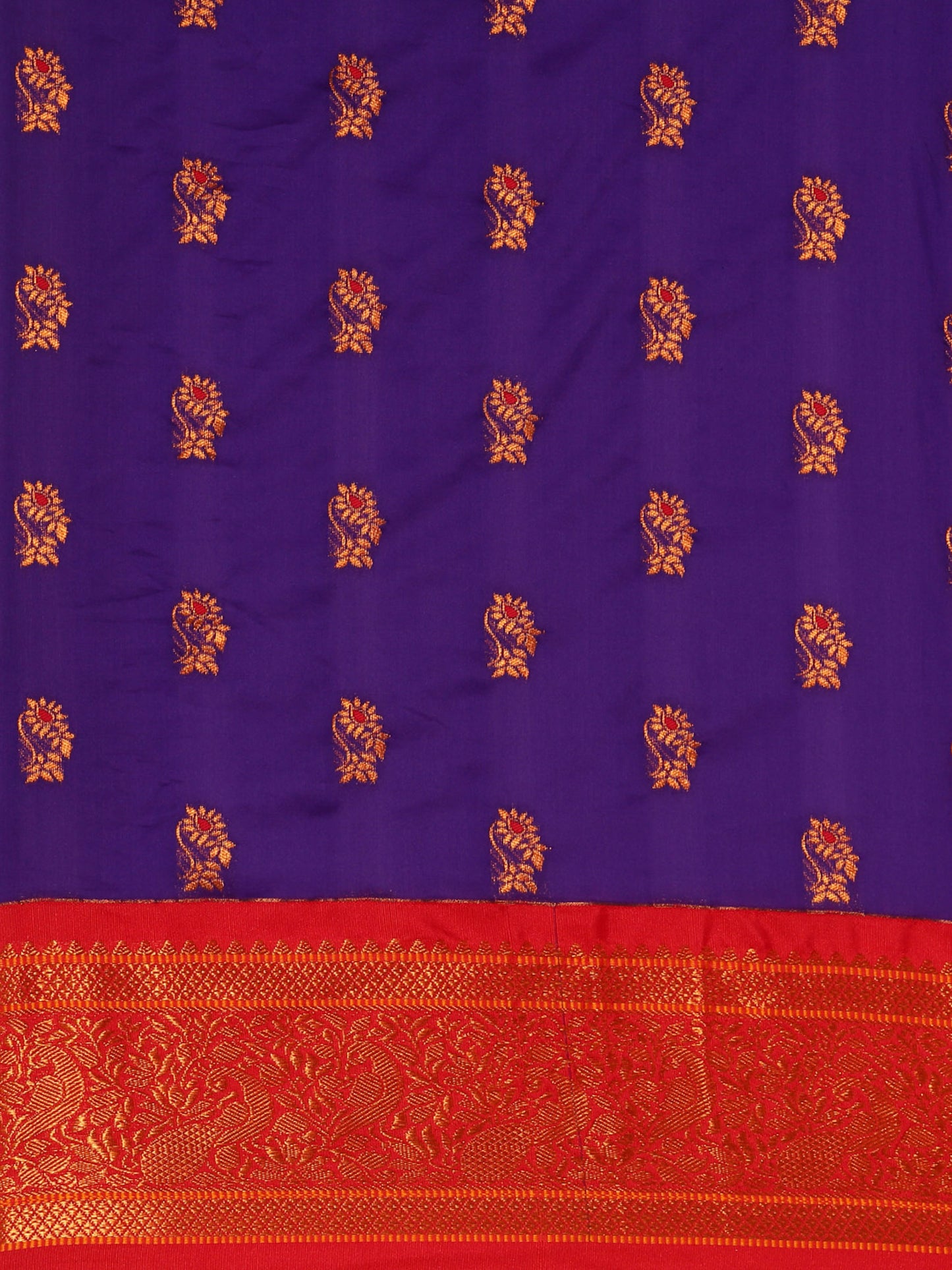 Sonkali Indigo Blue & Red Soft Silk Peshwai Nath Paithani Saree