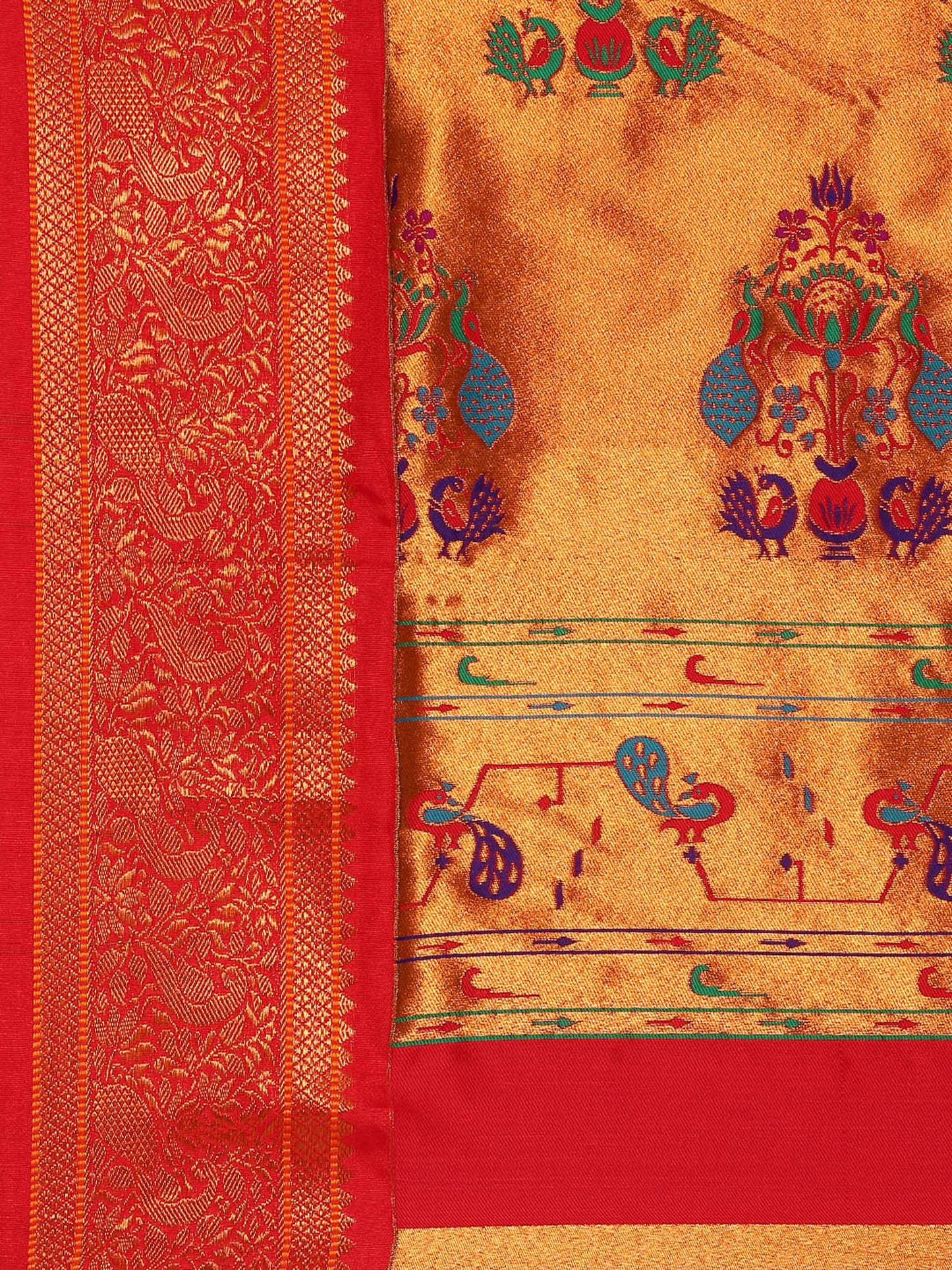 Sonkali Maroon & Red Soft Silk Peshwai Nath Paithani Saree