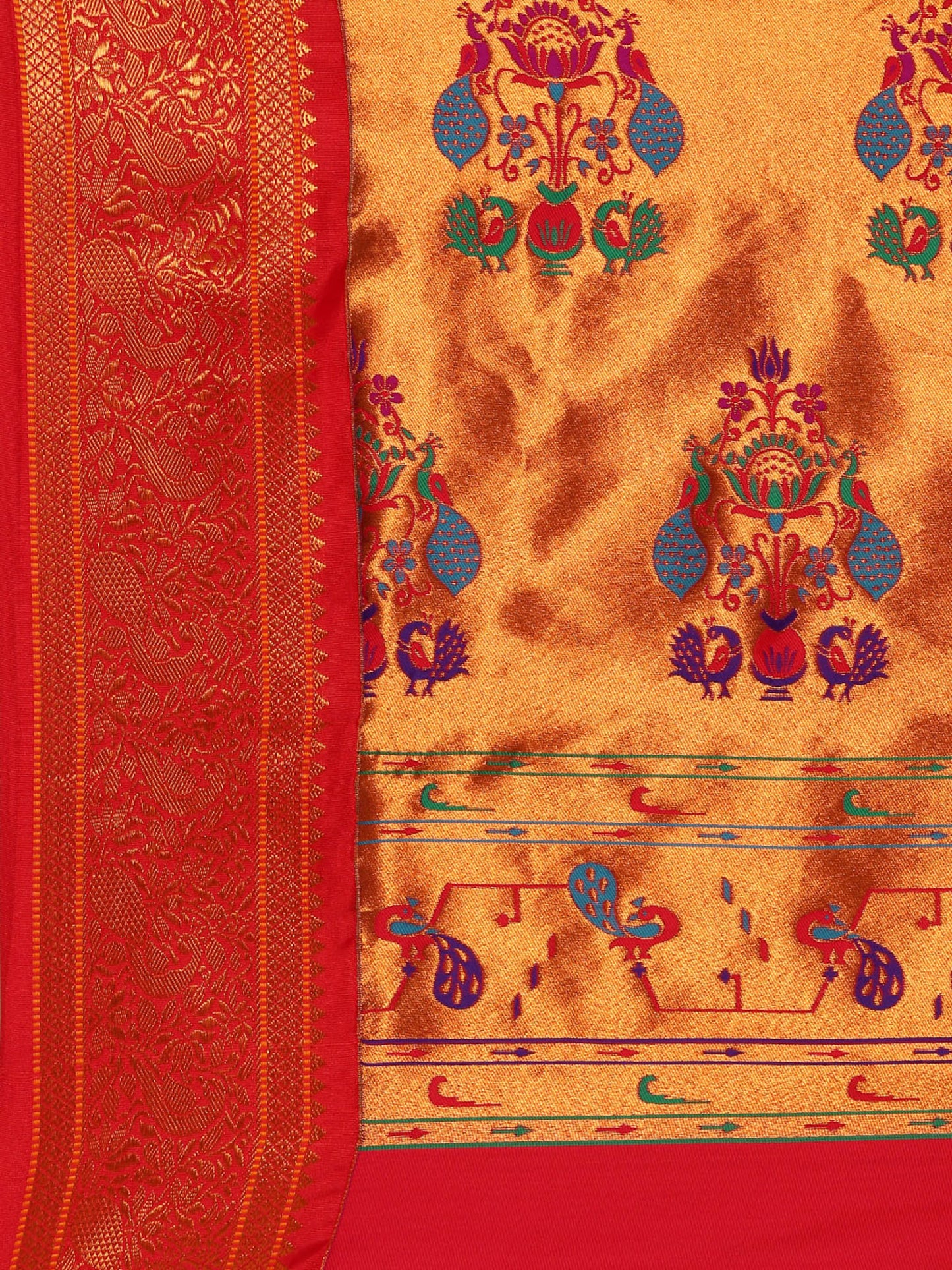 Sonkali Rama & Red Soft Silk Peshwai Nath Paithani Saree