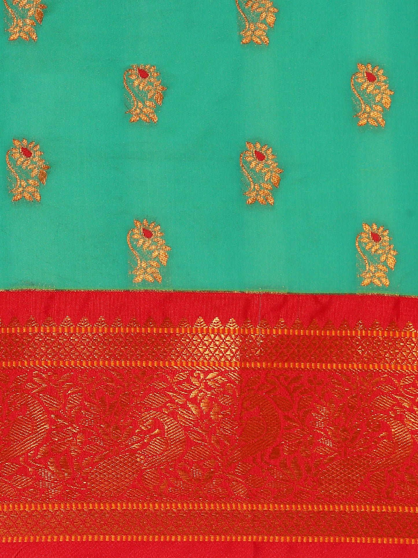 Sonkali Sea Green & Red Soft Silk Peshwai Nath Paithani Saree