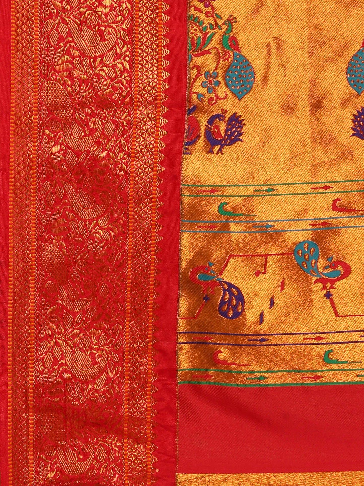 Sonkali Sea Green & Red Soft Silk Peshwai Nath Paithani Saree