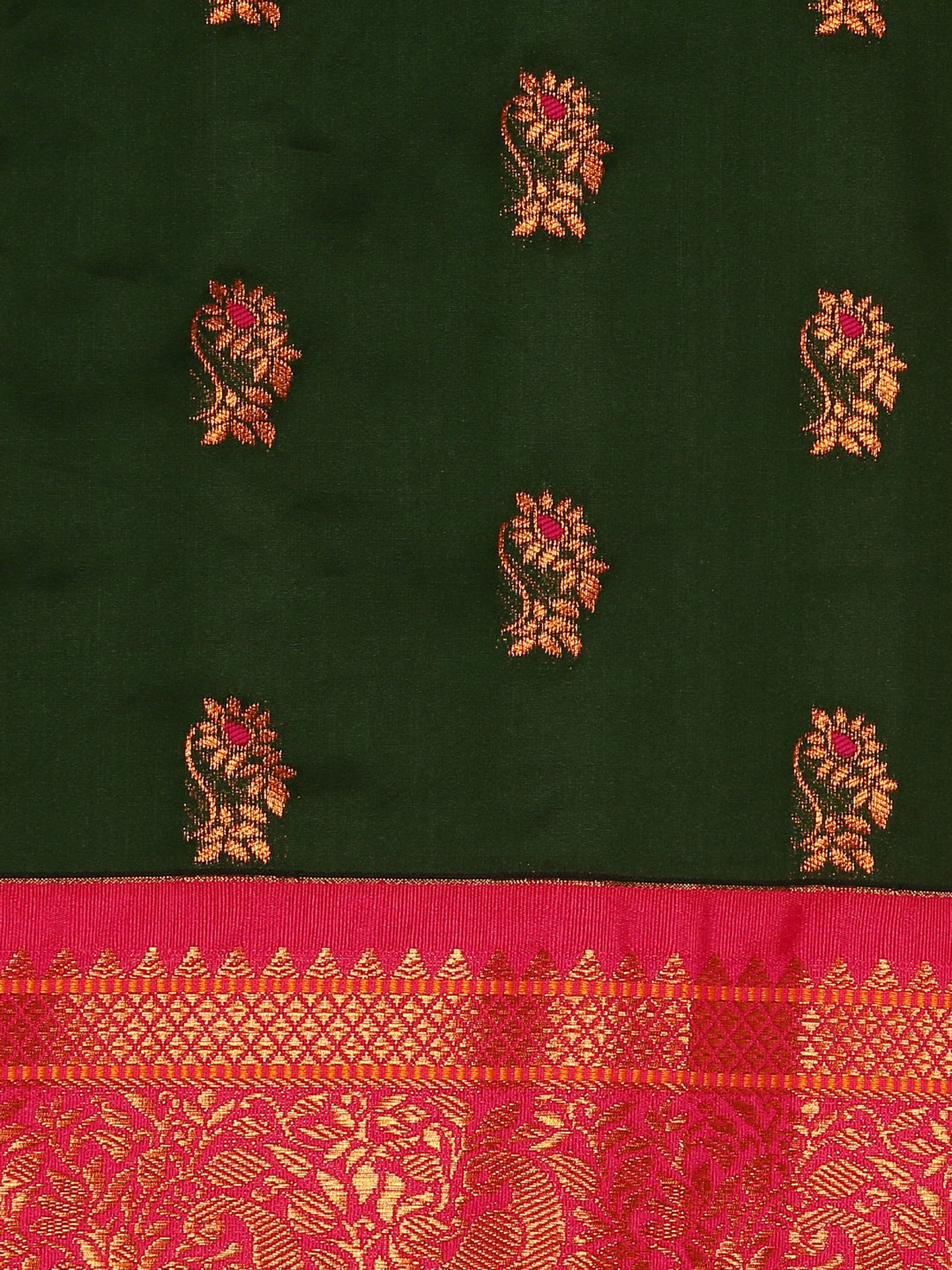 Sonkali Bottle Green & Pink Soft Silk Peshwai Nath Paithani Saree