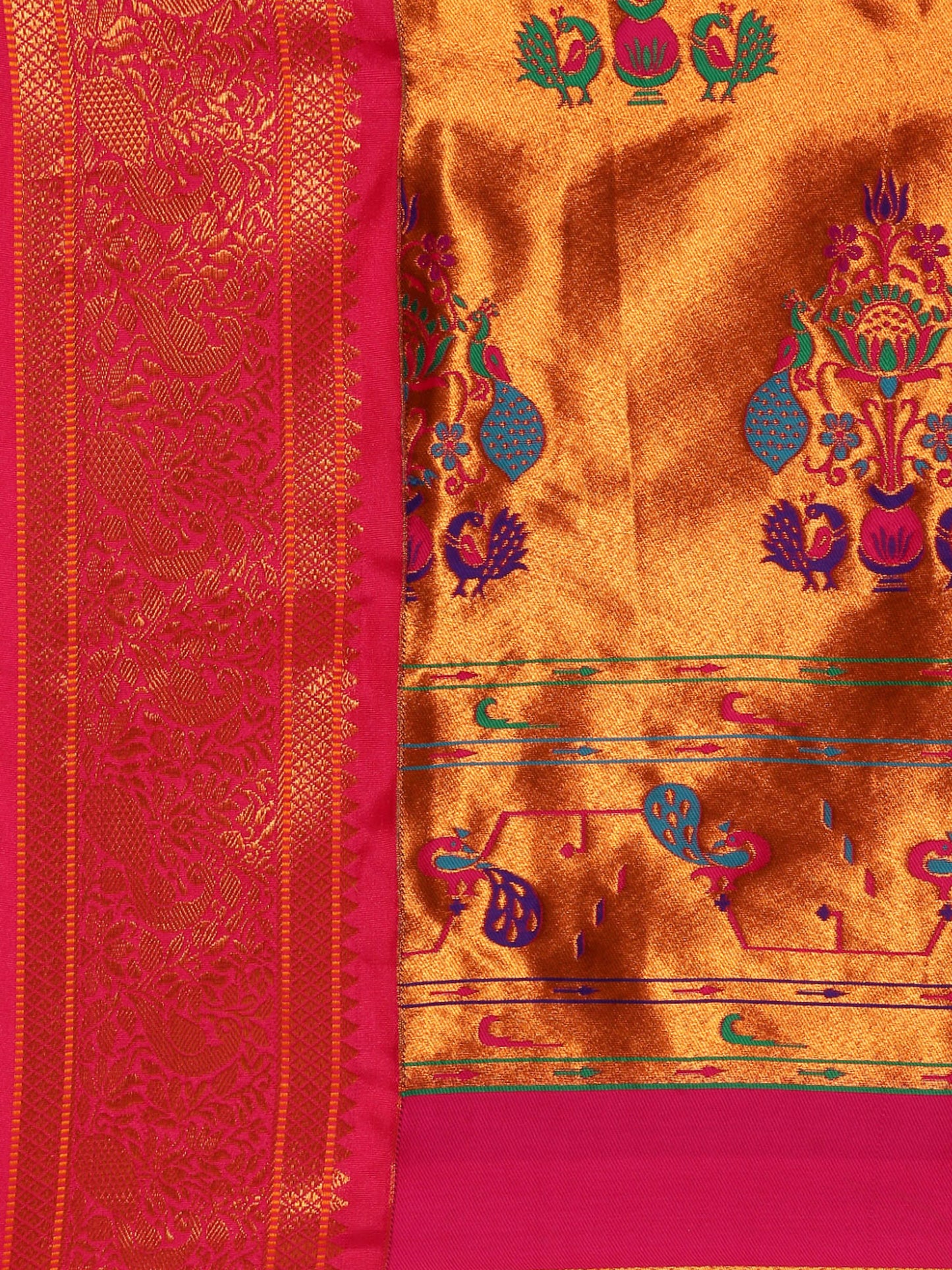 Sonkali Bottle Green & Pink Soft Silk Peshwai Nath Paithani Saree