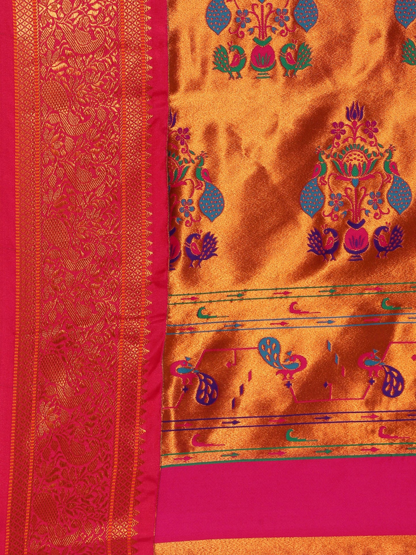 Sonkali Royal Blue & Pink Soft Silk Peshwai Nath Paithani Saree
