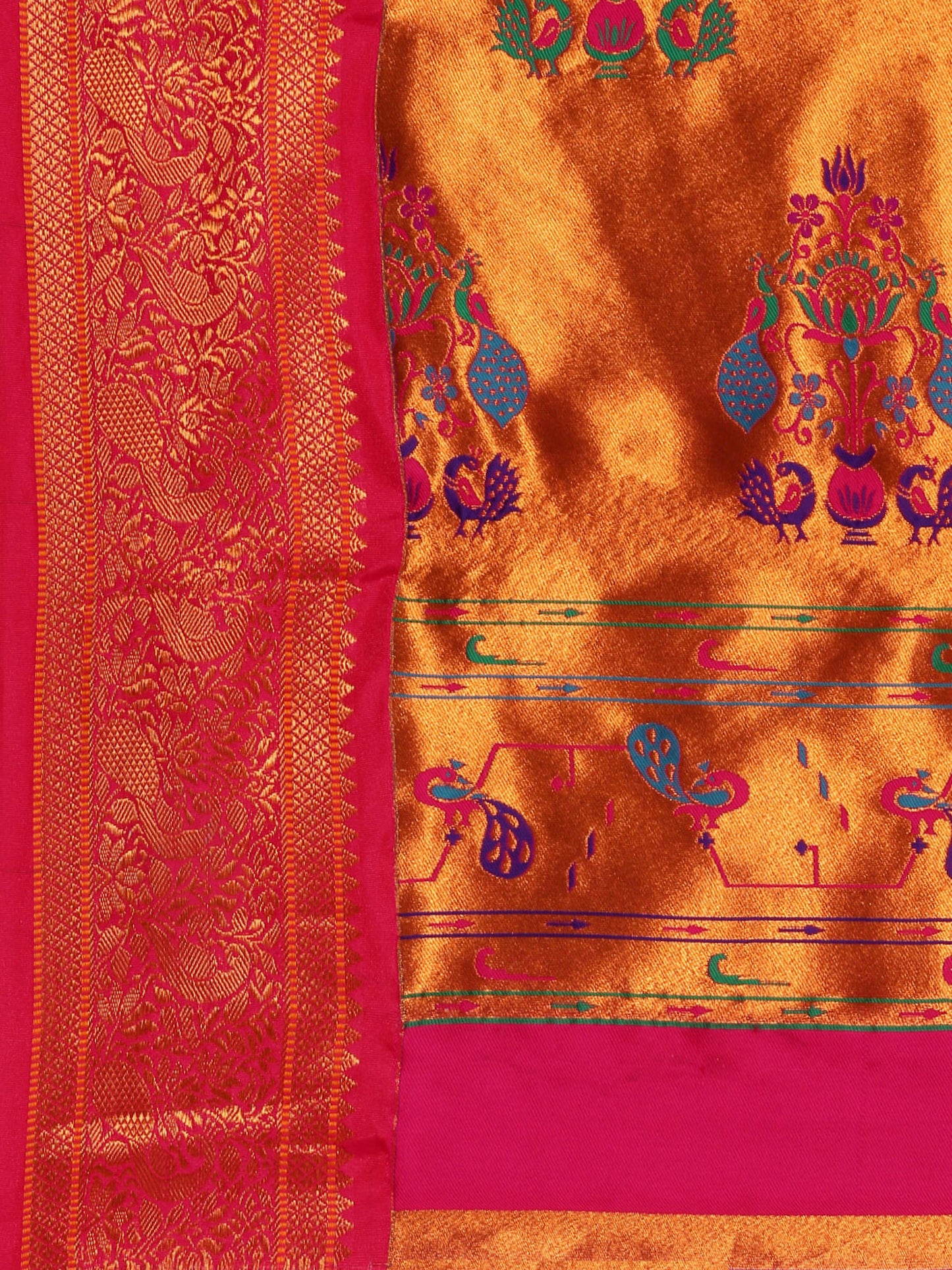 Sonkali Firozi & Pink Soft Silk Peshwai Nath Paithani Saree
