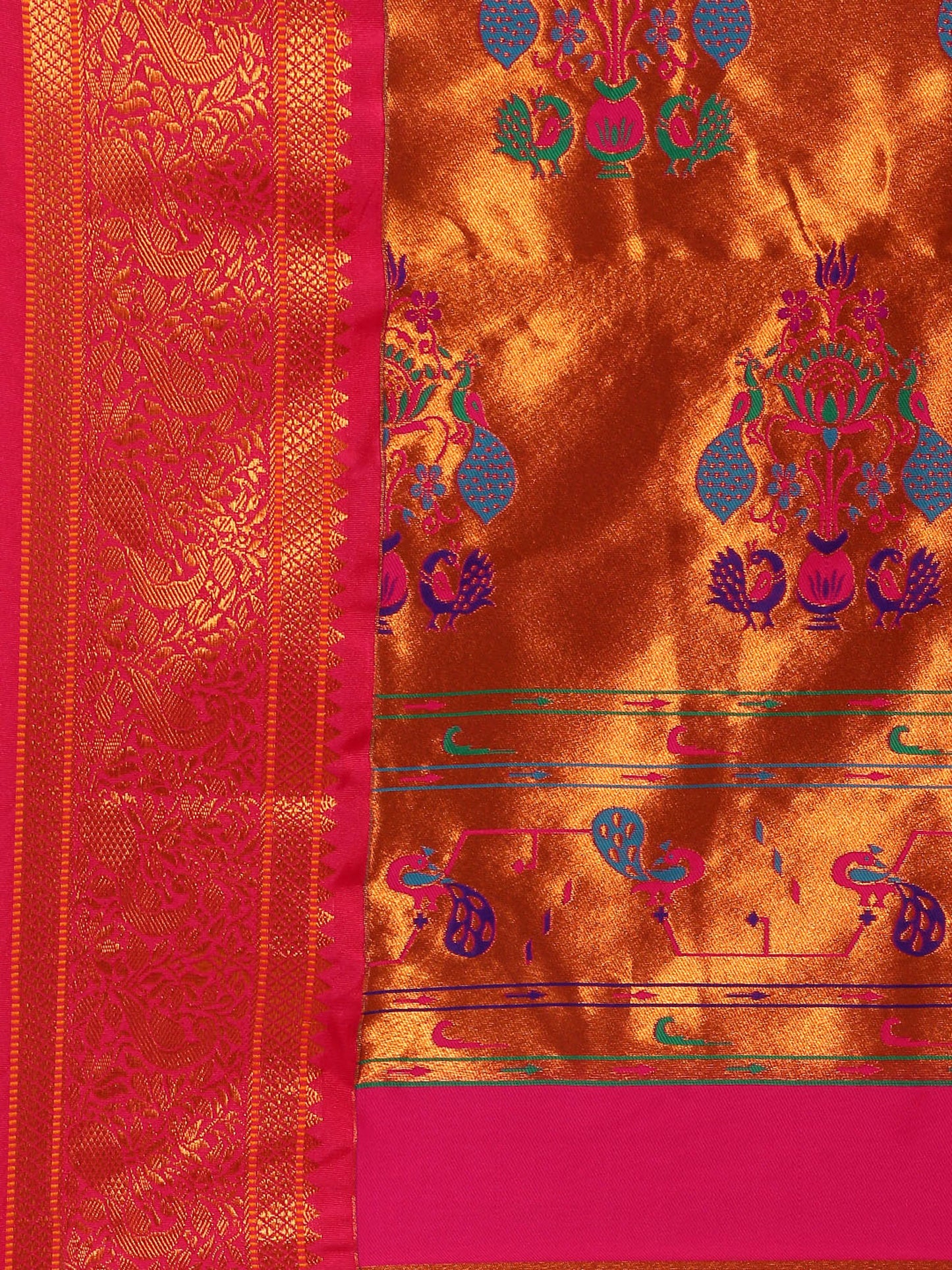 Sonkali Indigo Blue & Pink Soft Silk Peshwai Nath Paithani Saree