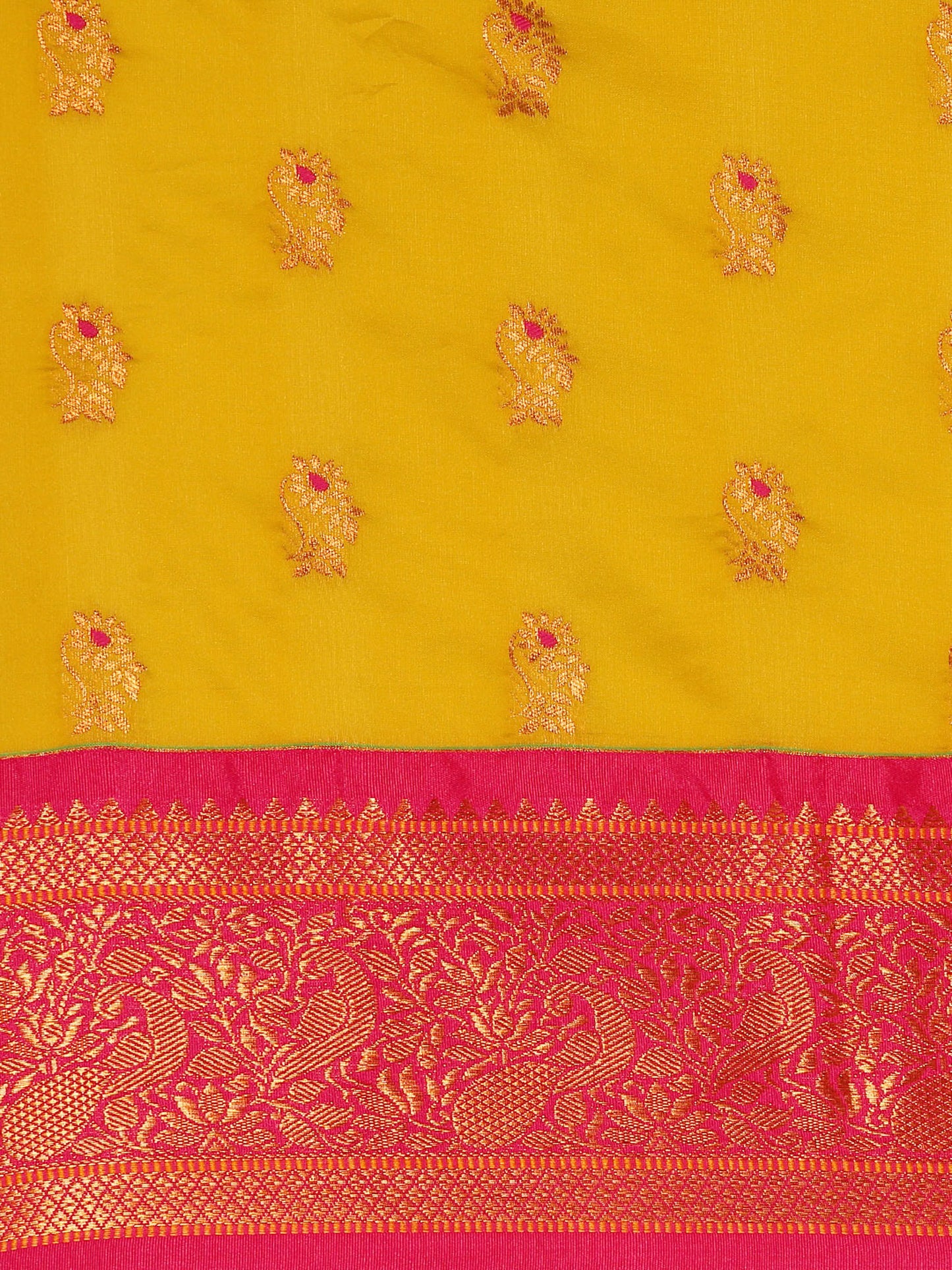Sonkali Mustard & Pink Soft Silk Peshwai Nath Paithani Saree