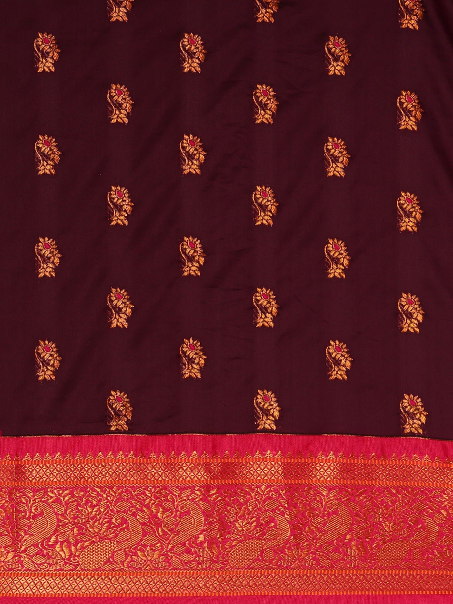 Sonkali Maroon & Pink Soft Silk Peshwai Nath Paithani Saree