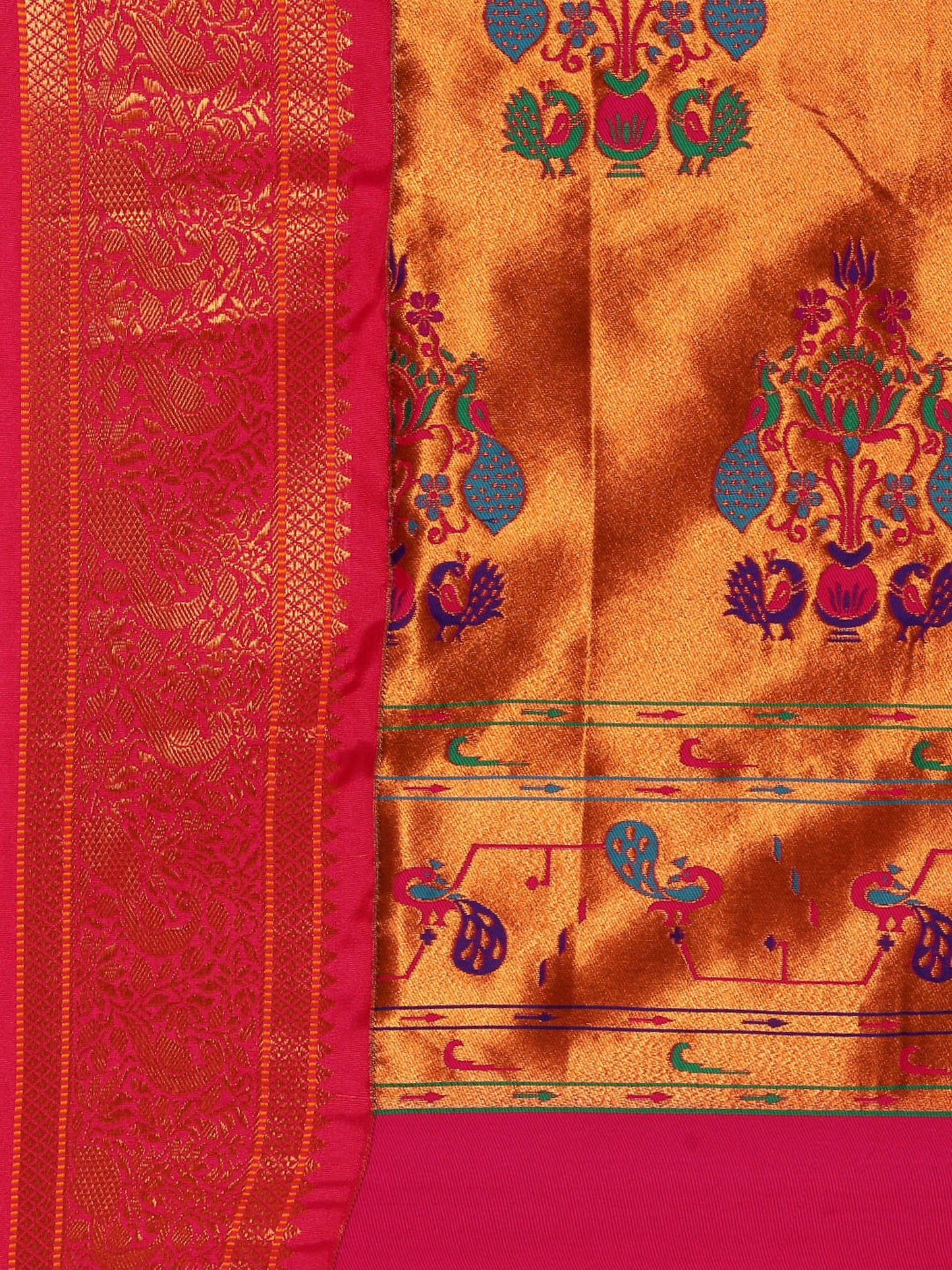 Sonkali Maroon & Pink Soft Silk Peshwai Nath Paithani Saree