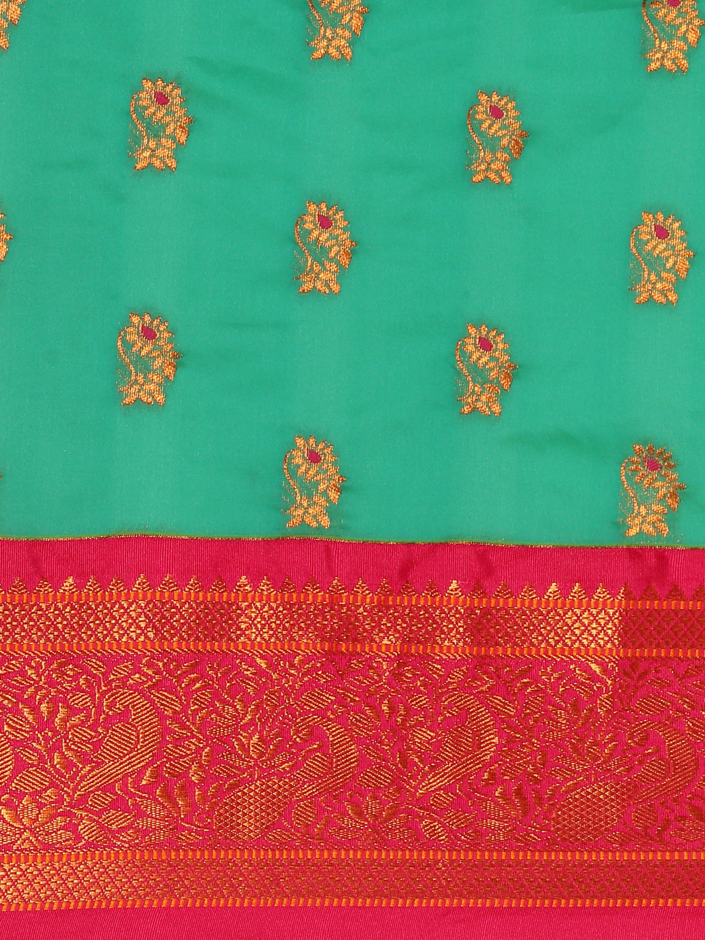 Sonkali Sea Green & Pink Soft Silk Peshwai Nath Paithani Saree