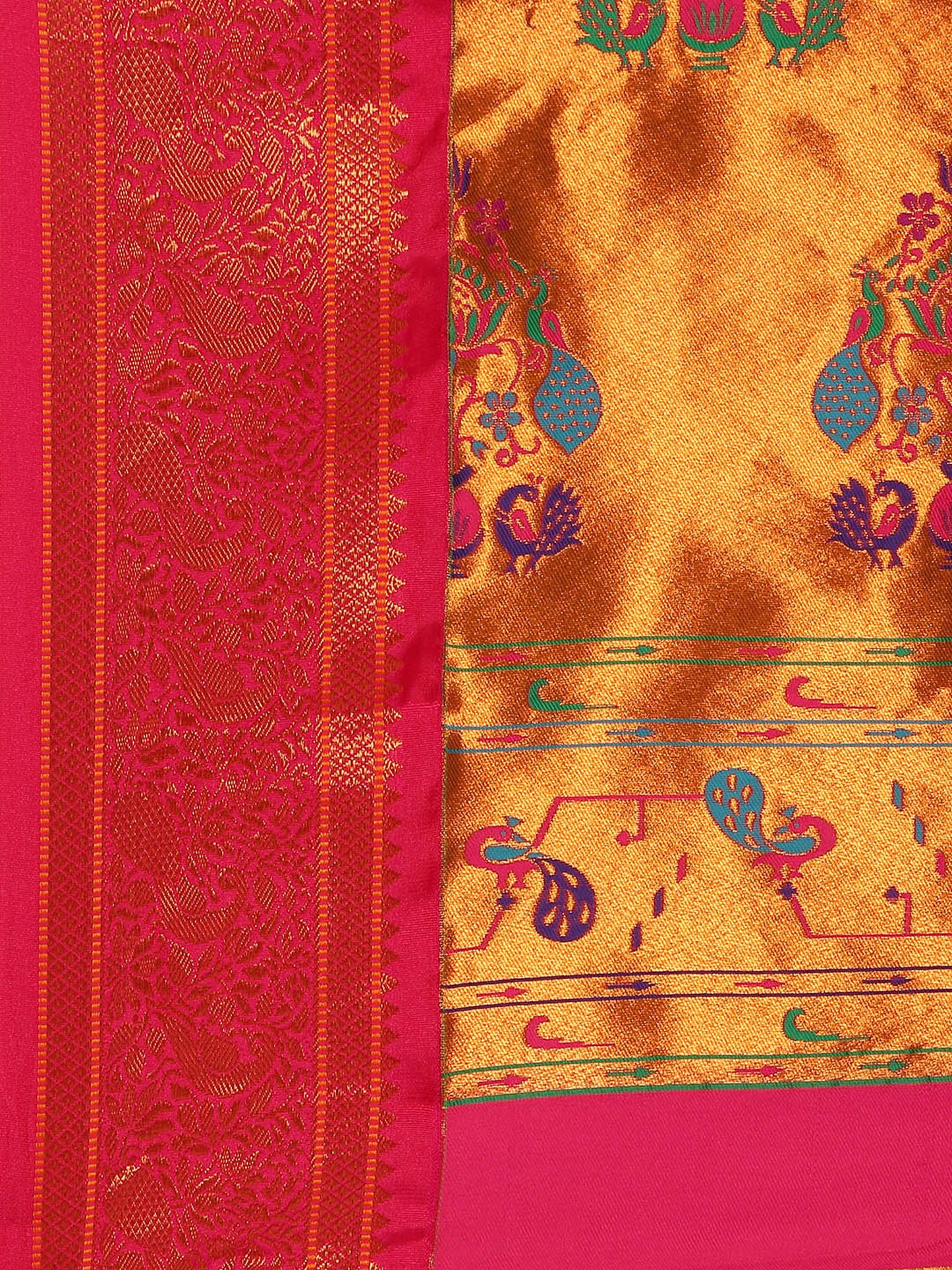 Sonkali Sea Green & Pink Soft Silk Peshwai Nath Paithani Saree