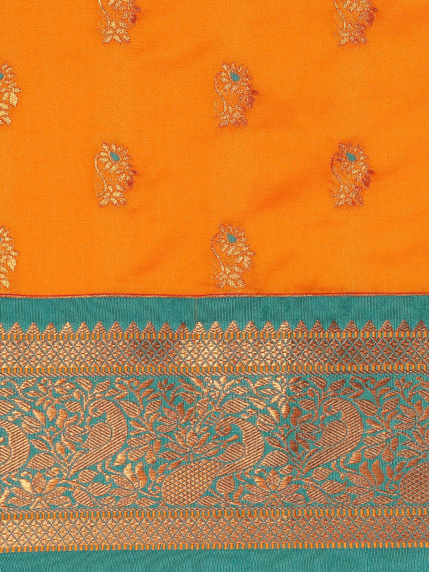 Sonkali Orange & Rama Soft Silk Peshwai Nath Paithani Saree