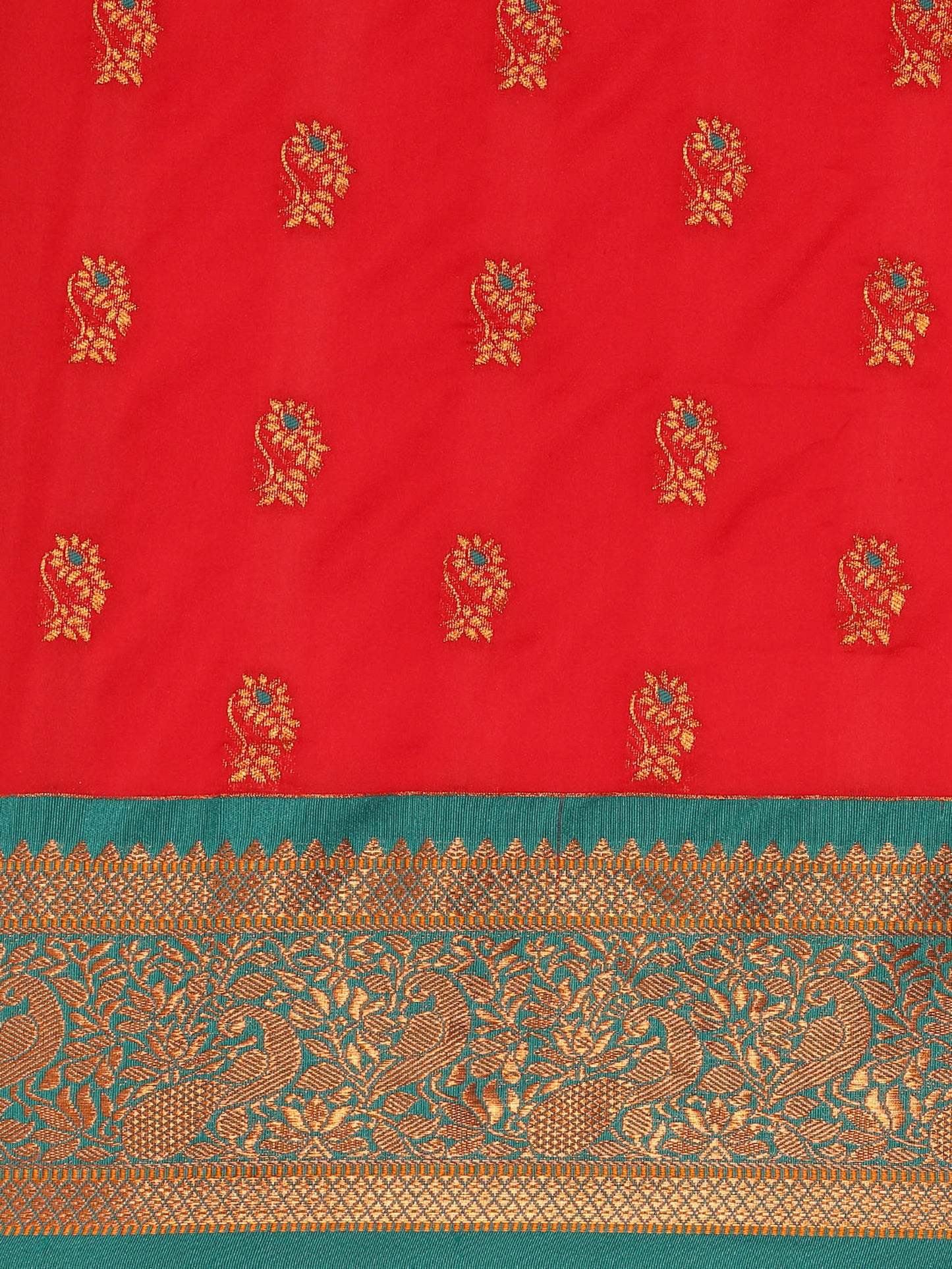 Sonkali Red & Rama Soft Silk Peshwai Nath Paithani Saree