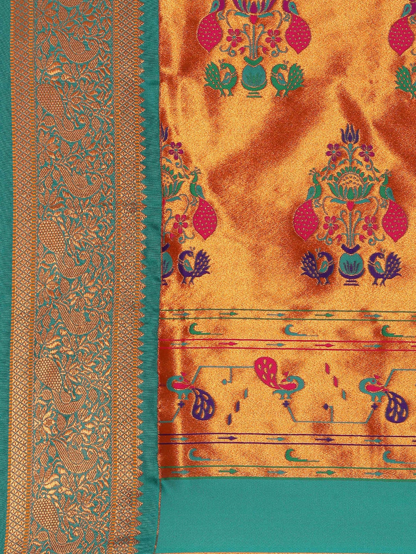 Sonkali Red & Rama Soft Silk Peshwai Nath Paithani Saree