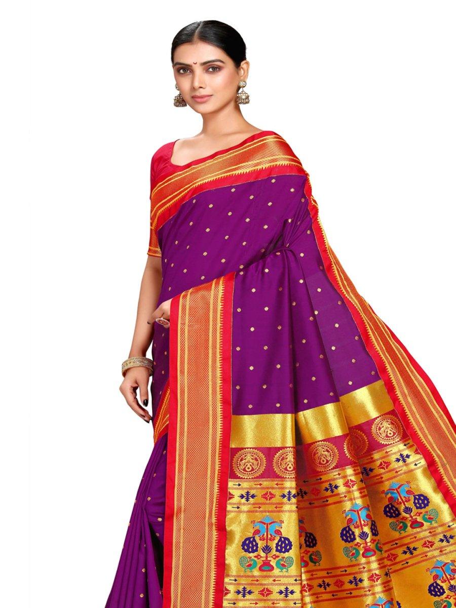 Shridevi Purple: Paithani Soft Silk Kadiyal Maharani Pallu Saree     Varkala Silk Sarees
