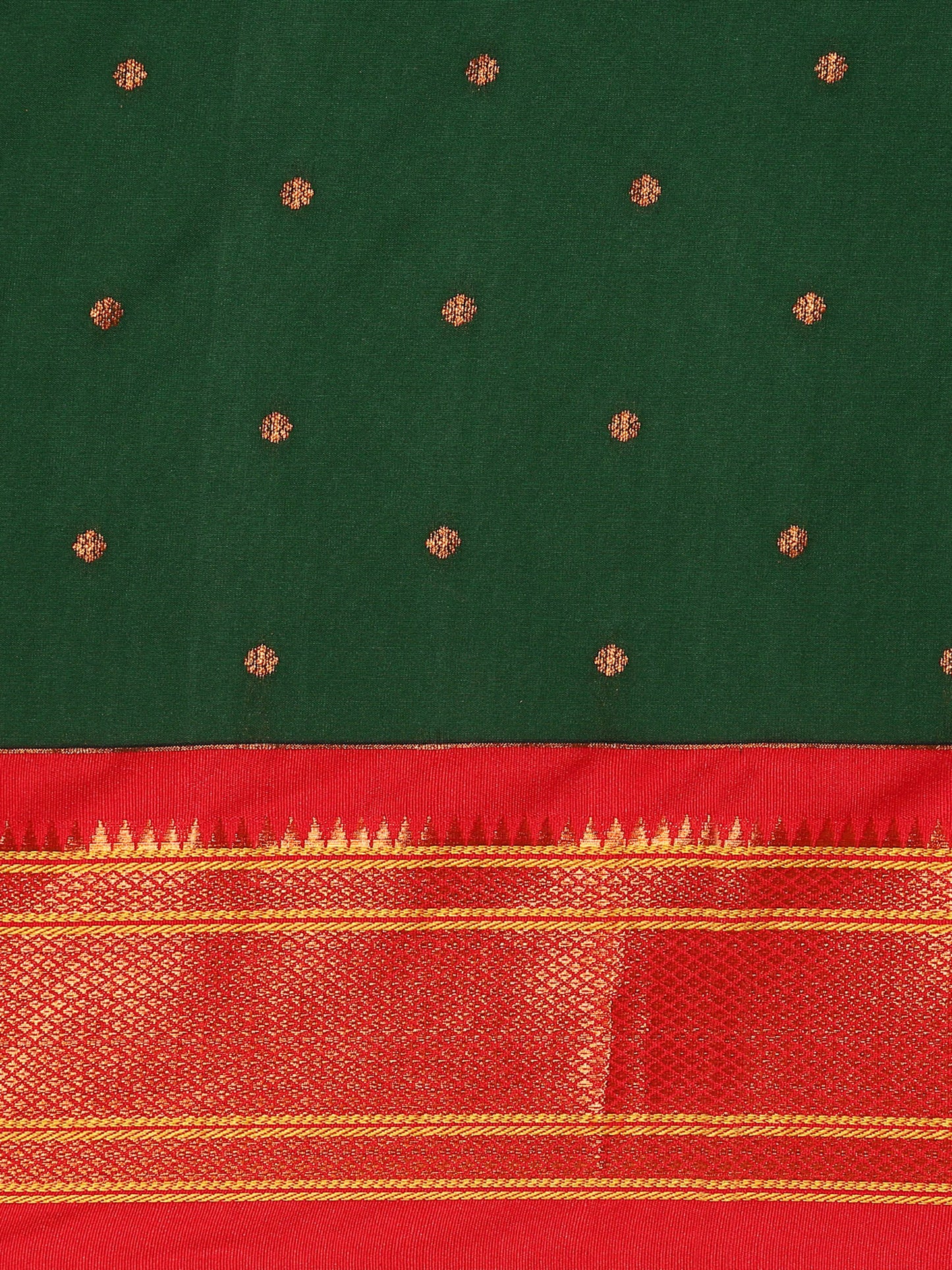 Swamini Bottle Green & Red Soft Silk Maharani Nauvari Paithani Saree